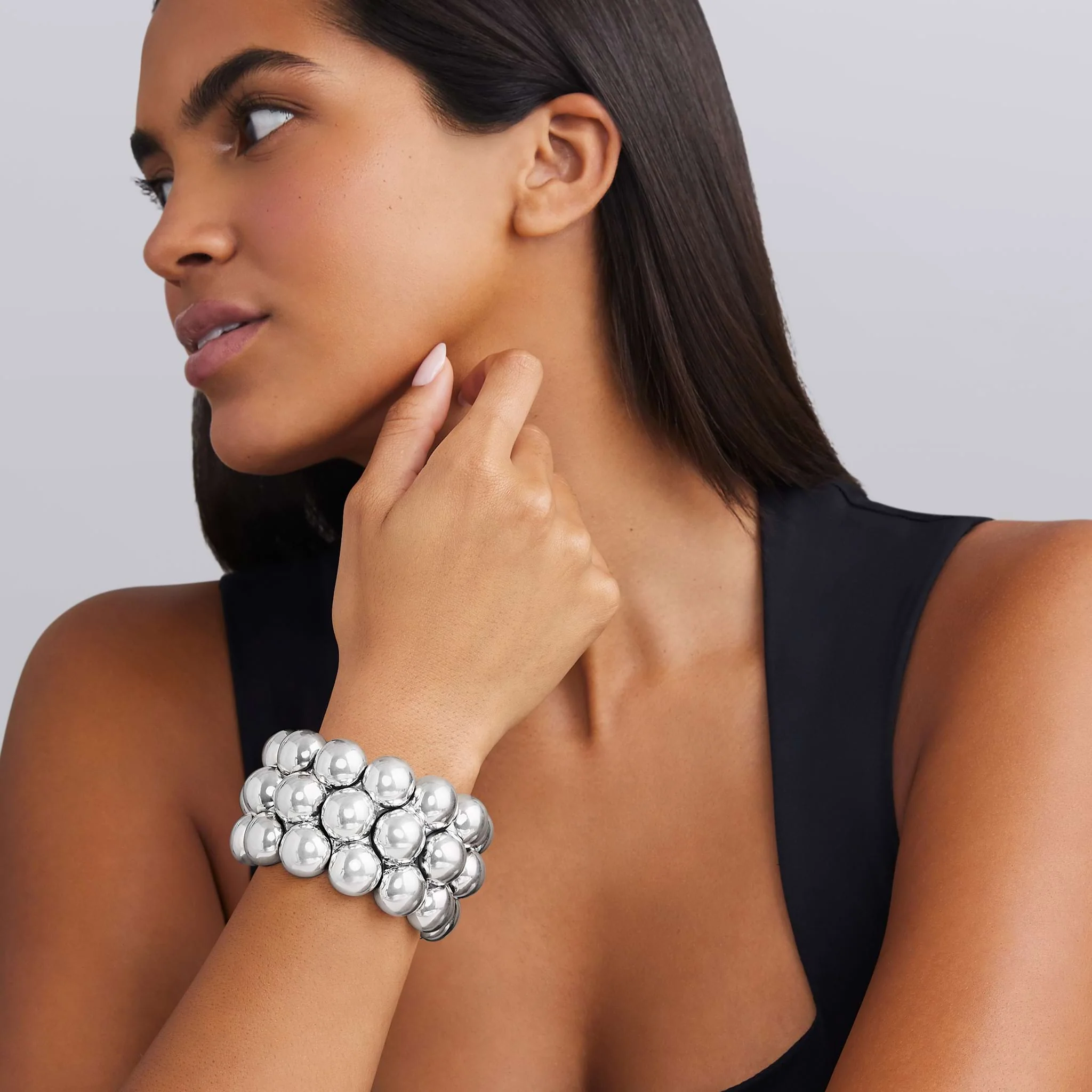 Caviar Bubbly Silver Statement Bracelet - Image 2
