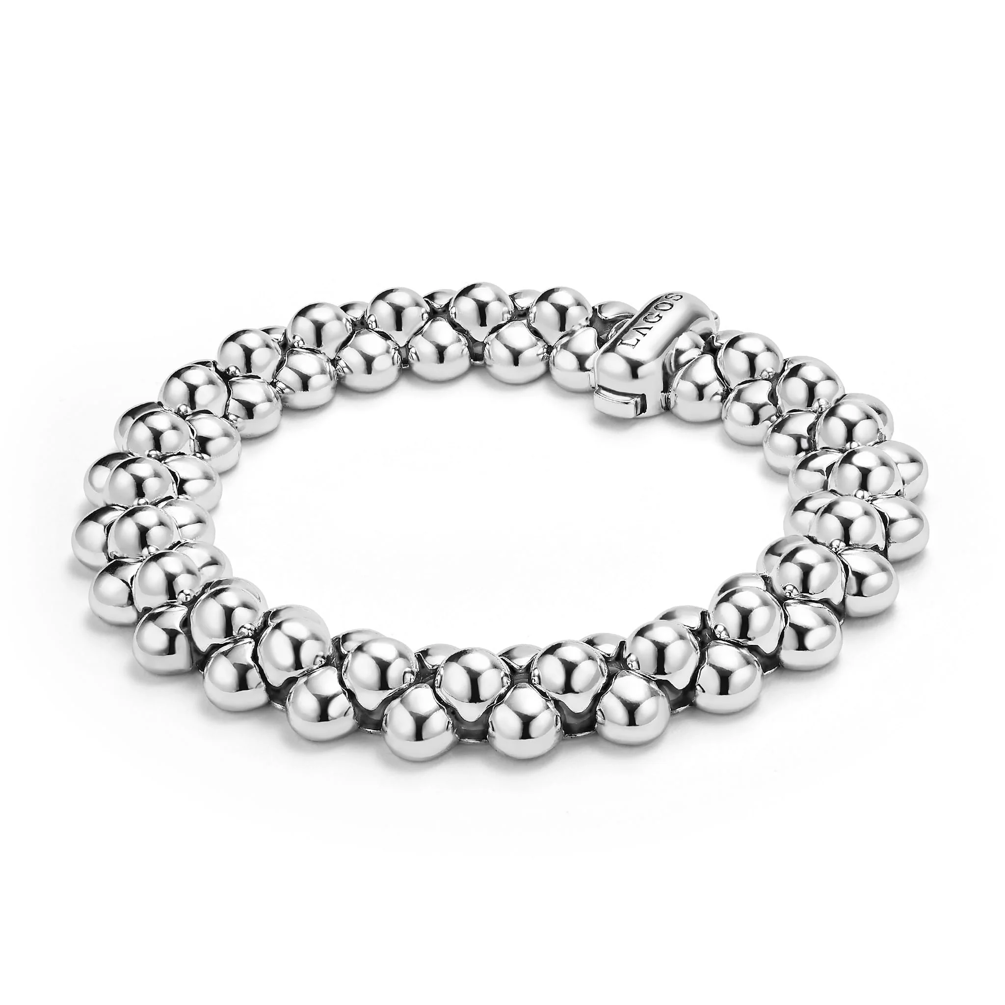 Caviar Bubbly Silver Three Row Beaded Statement Bracelet - Image 3