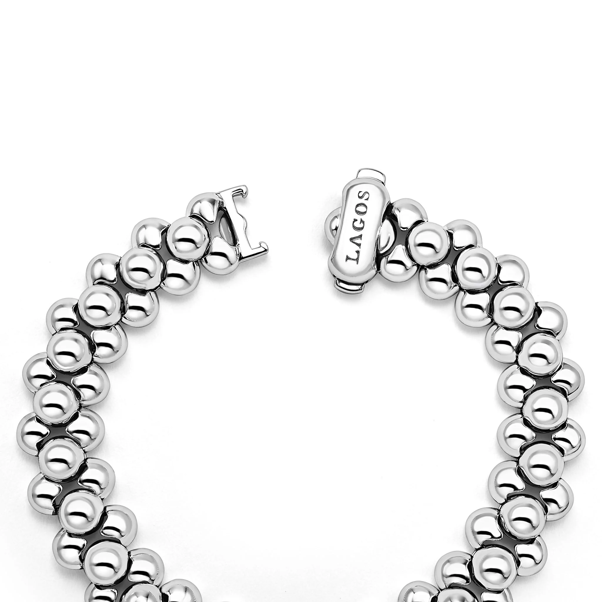 Caviar Bubbly Silver Three Row Beaded Statement Bracelet - Image 4