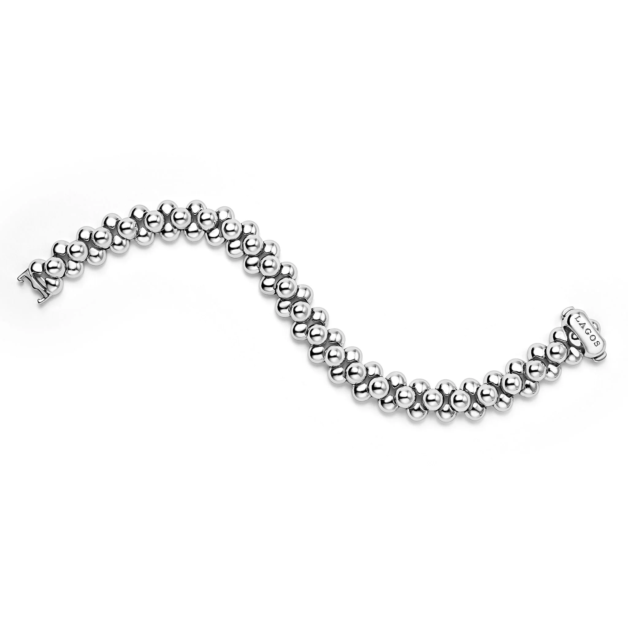 Caviar Bubbly Silver Three Row Beaded Statement Bracelet - Image 5