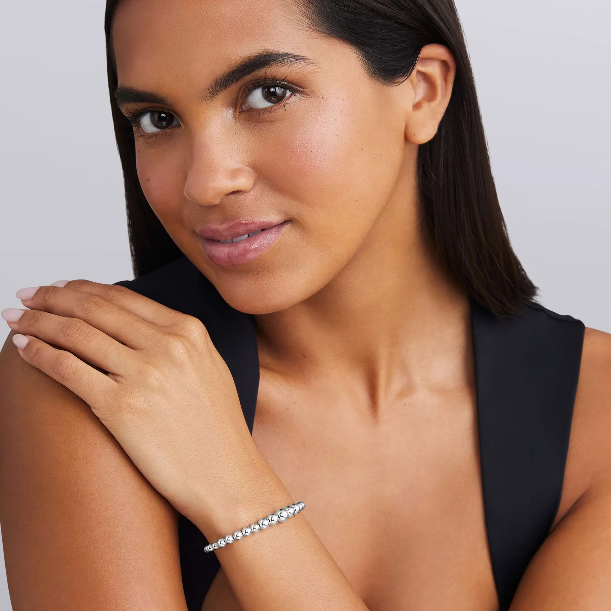 Caviar Bubbly Silver Beaded Cuff Bracelet - Image 2