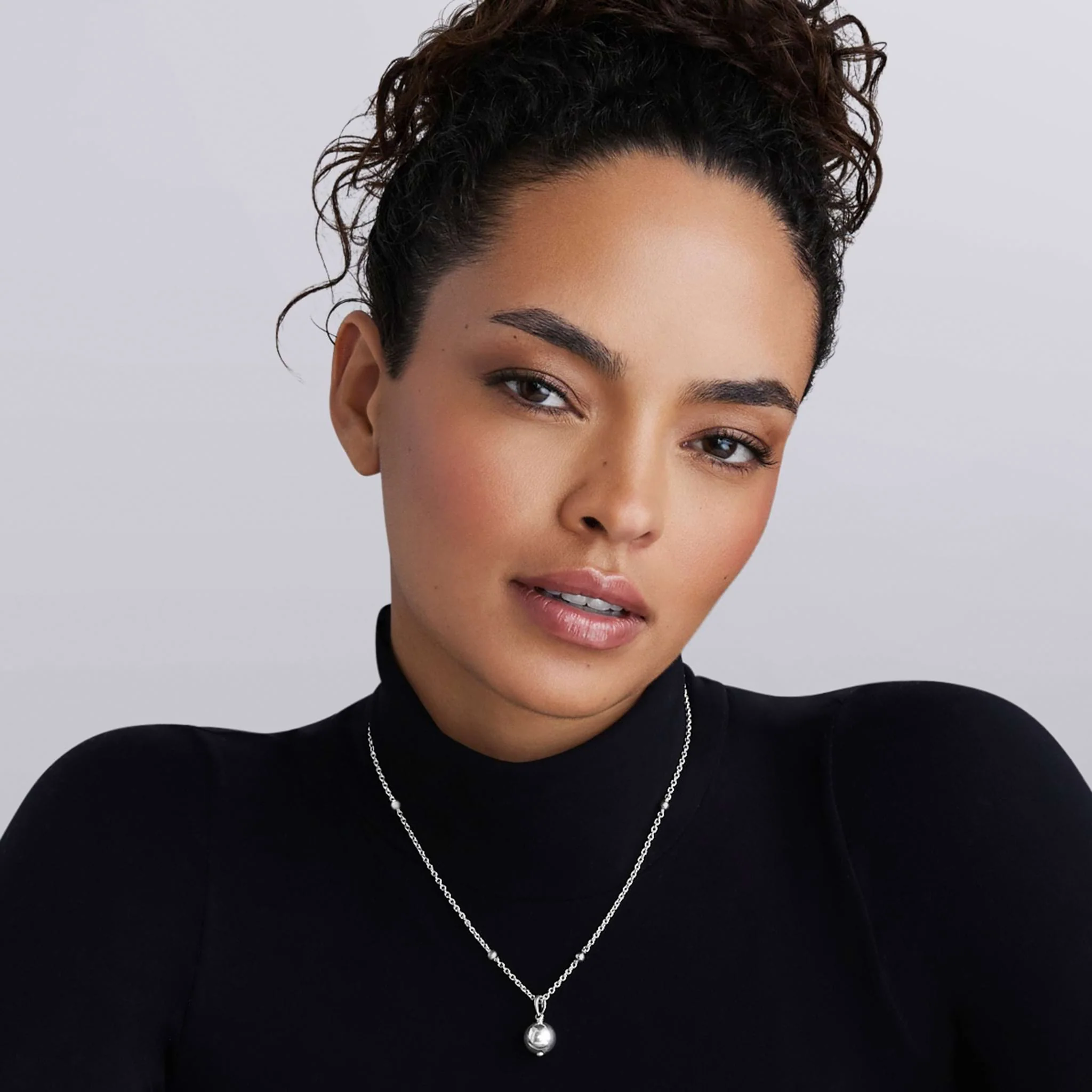 Caviar Bubbly Silver Beaded Pendant Necklace | 12mm - Image 2