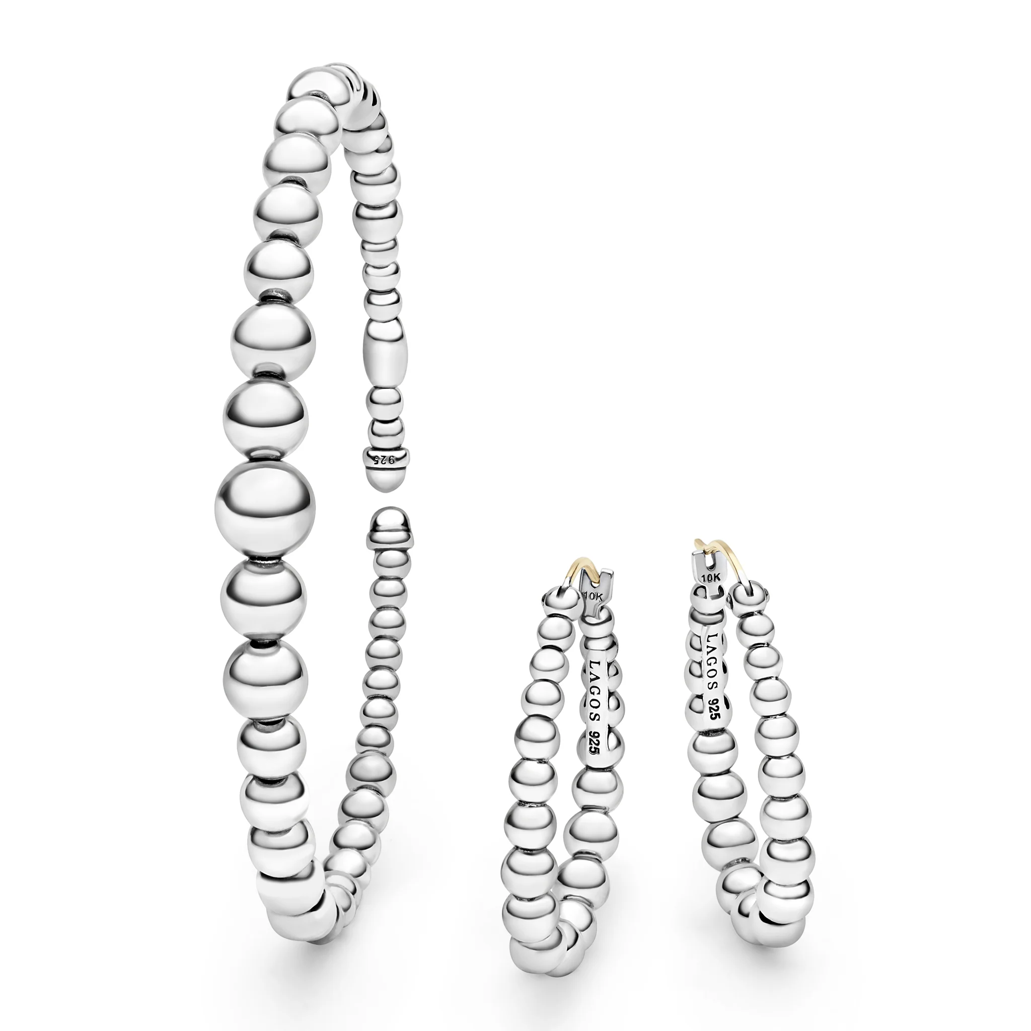 Caviar Bubbly Silver Beaded Bracelet & Earring Gift Set