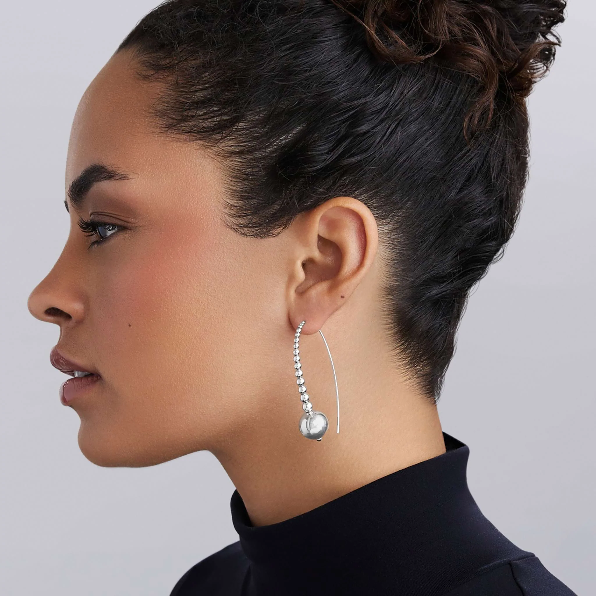 Caviar Bubbly Silver Graduated Bead Earrings - Image 2