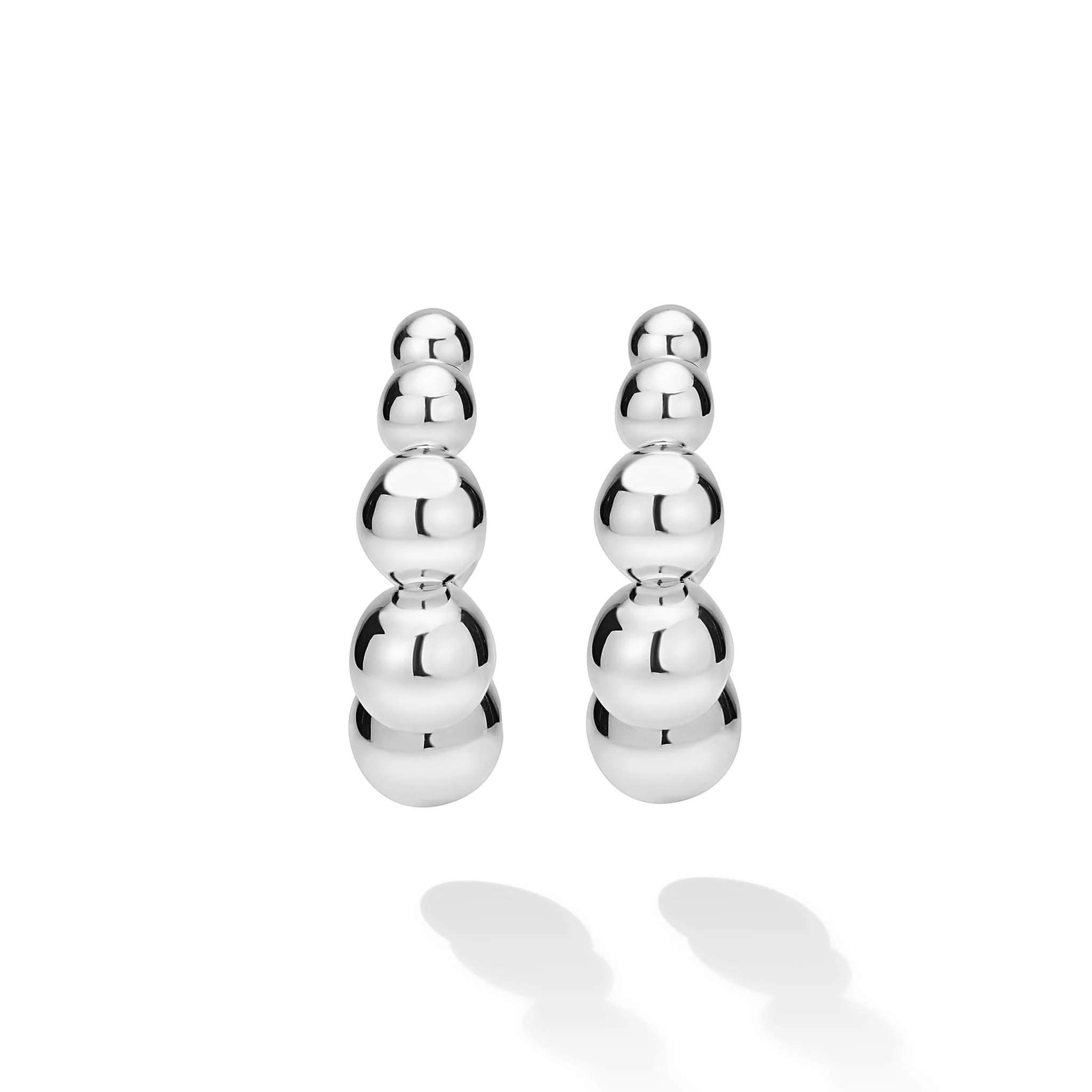 Caviar Bubbly Silver Beaded Hoop Earrings - Image 3