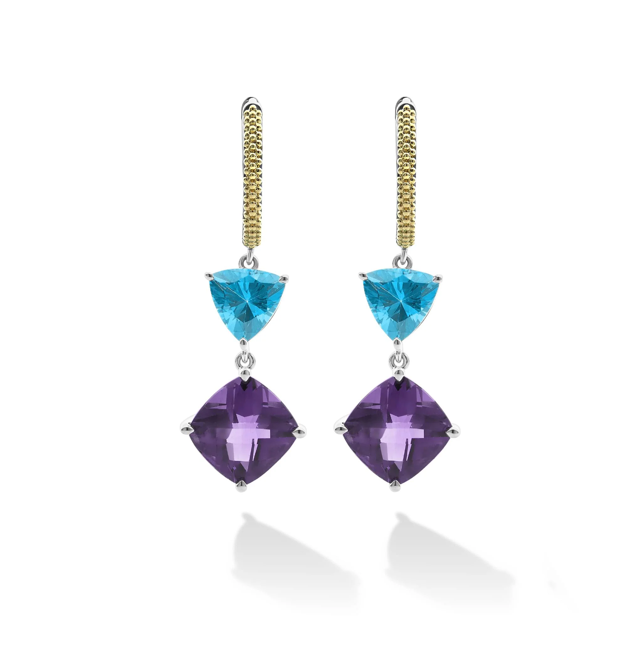 Caviar Color Two-Tone Amethyst and Evergreen Topaz Hoop Earrings - Image 2