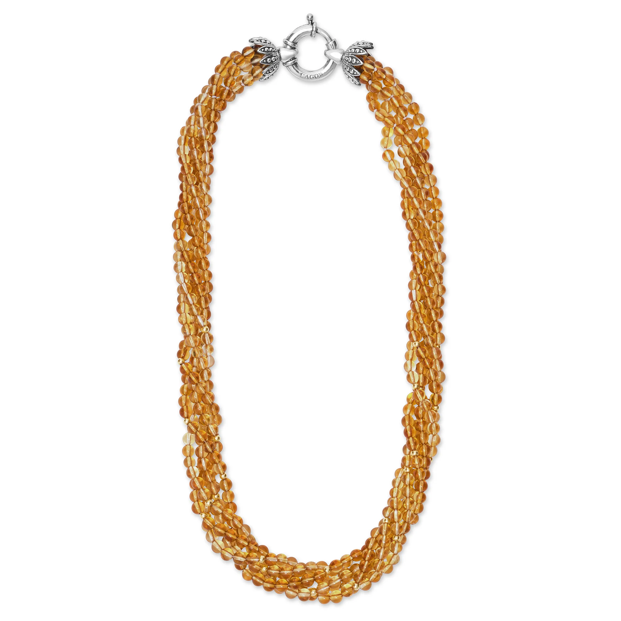 Caviar Color Citrine and 18k Gold Beaded Torsade Five Strand Necklace - Image 2