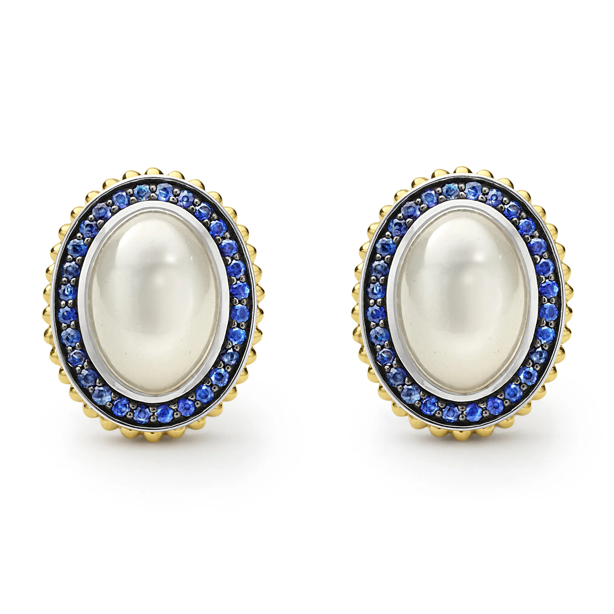 Caviar Color Two-Tone Moonstone and Sapphire Omega Clip Earring - Image 2