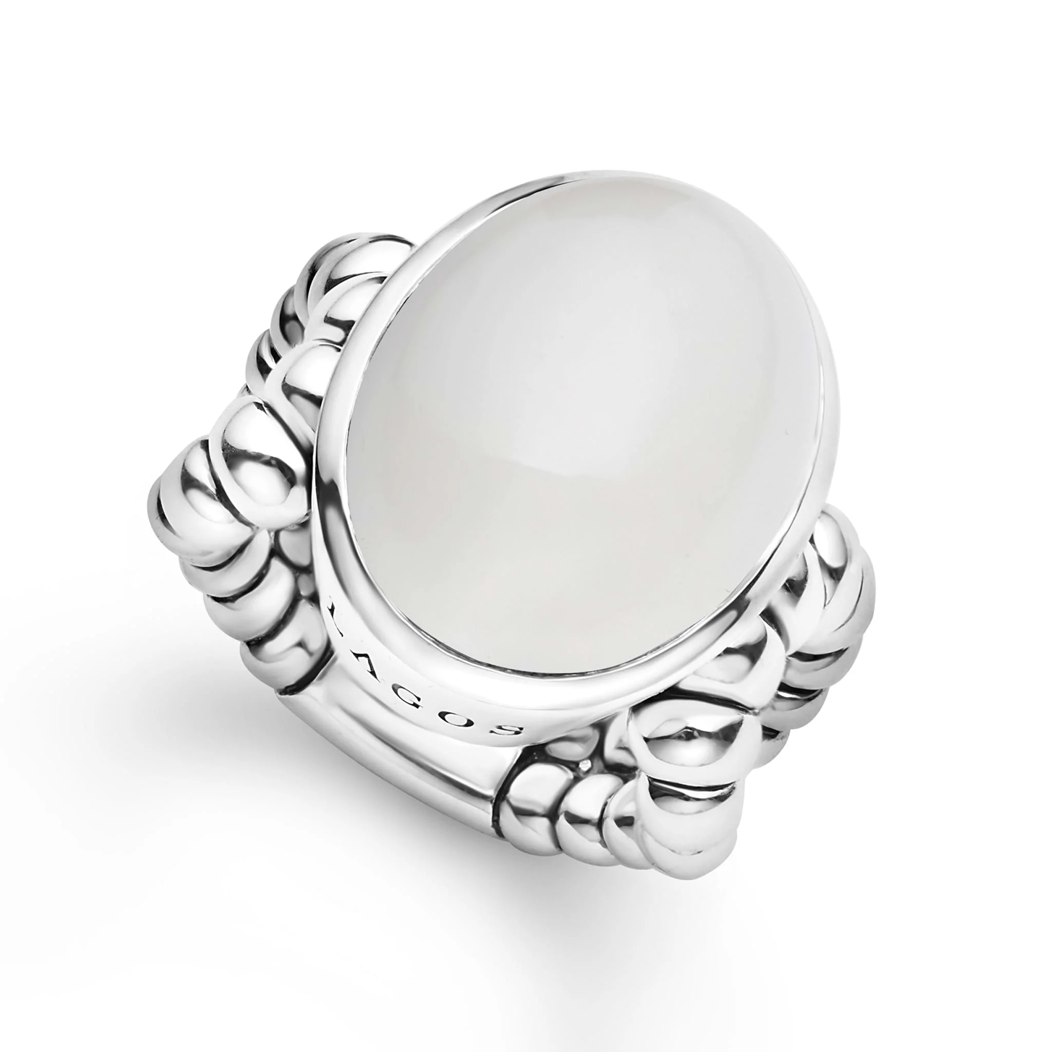 Caviar Color Sterling Silver Oval Moonstone Ring