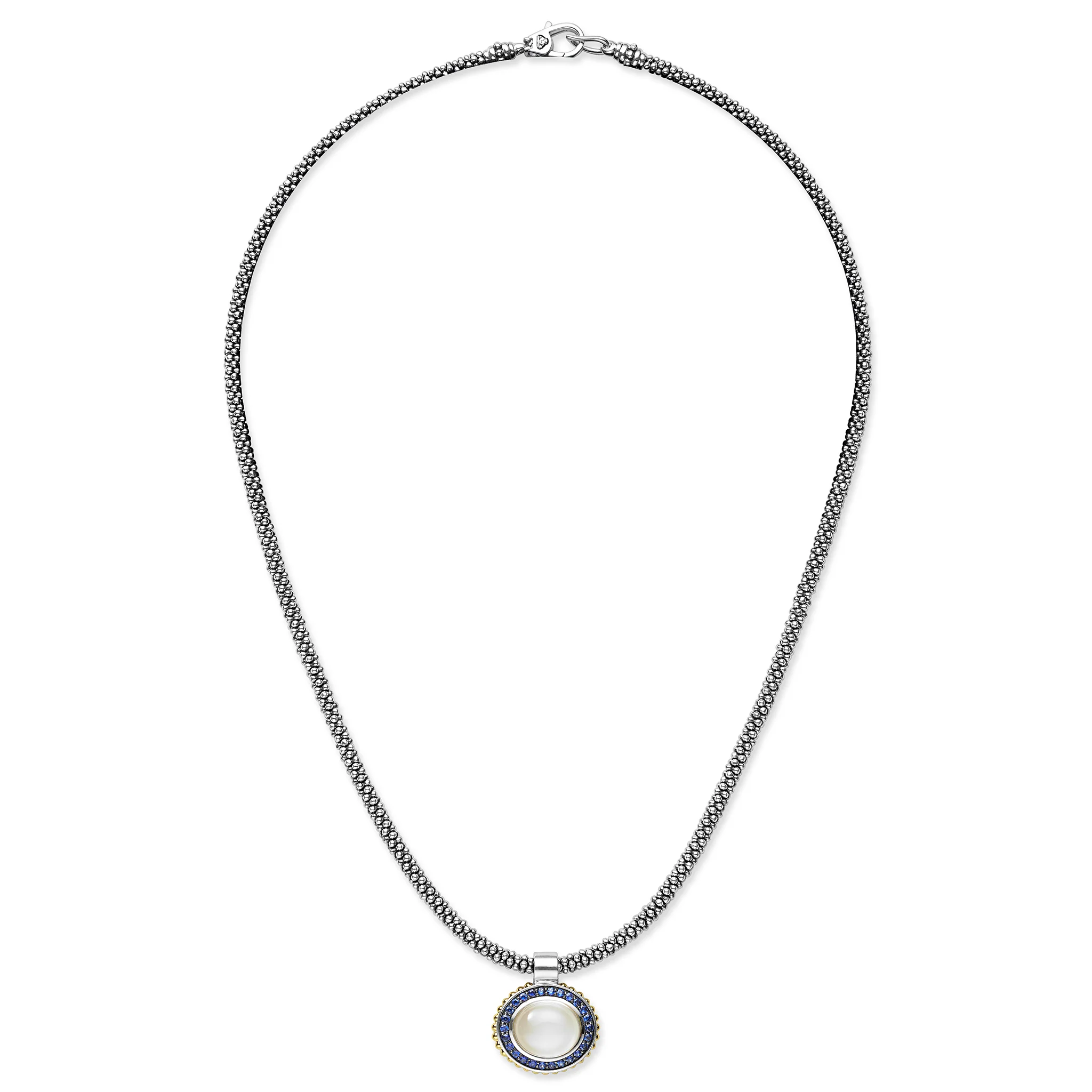 Caviar Color Two-Tone Small Moonstone and Sapphire Pendant Necklace - Image 2