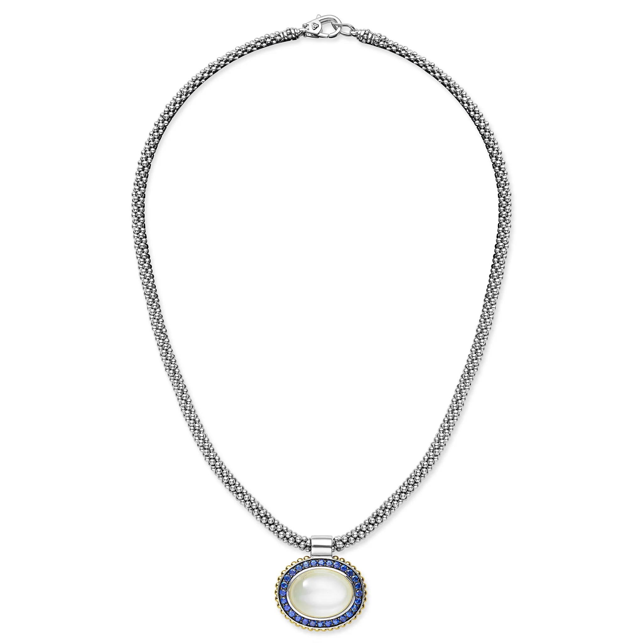 Caviar Color Two-Tone Large Moonstone and Sapphire Pendant Necklace - Image 2