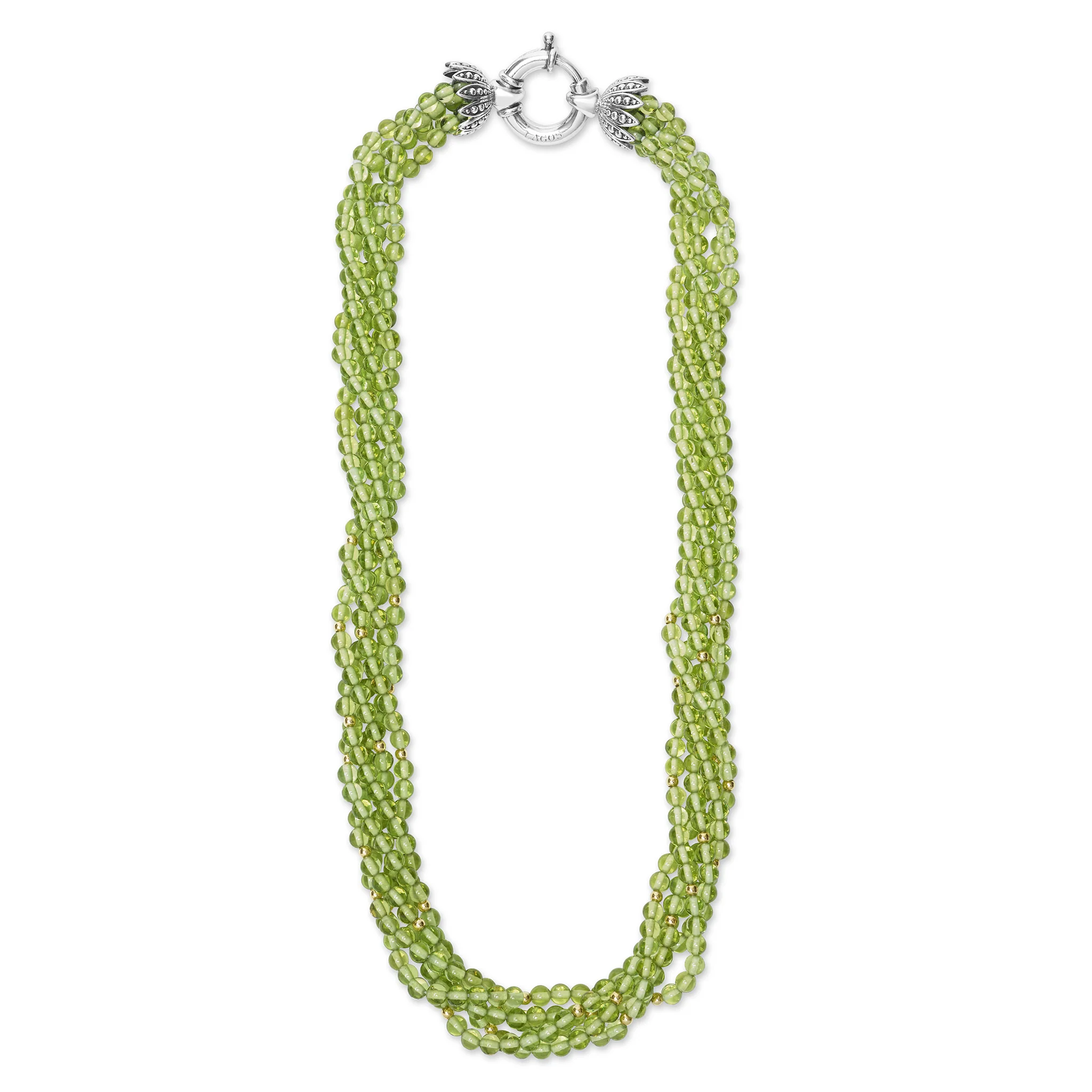 Caviar Color Peridot and 18k Gold Beaded Torsade Five Strand Necklace - Image 2