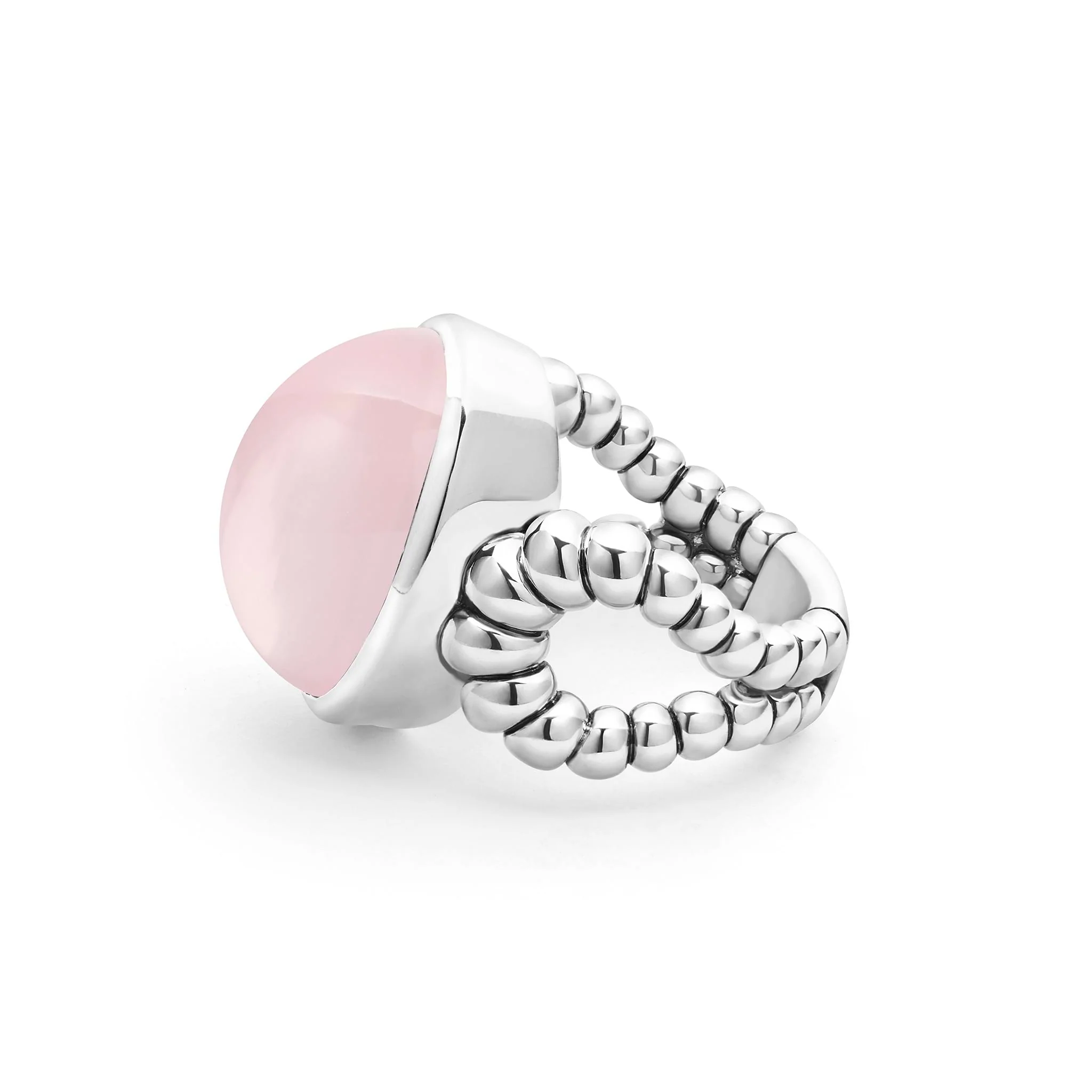 Caviar Color Sterling Silver Rose Quartz Ring - Image 15