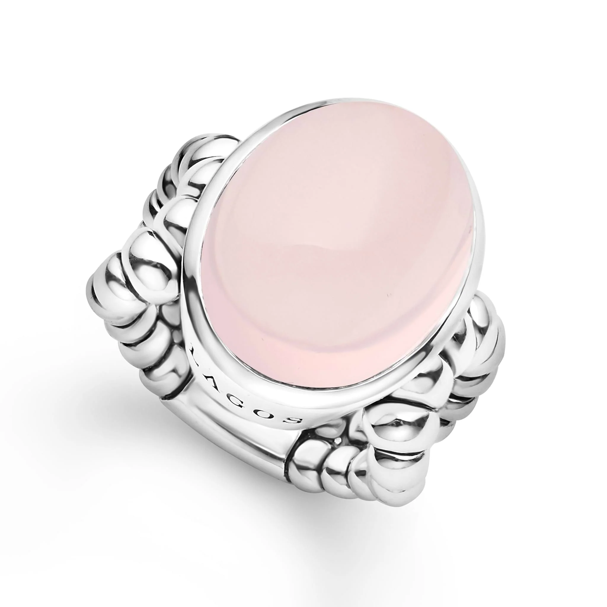 Caviar Color Sterling Silver Rose Quartz Ring - Image 9