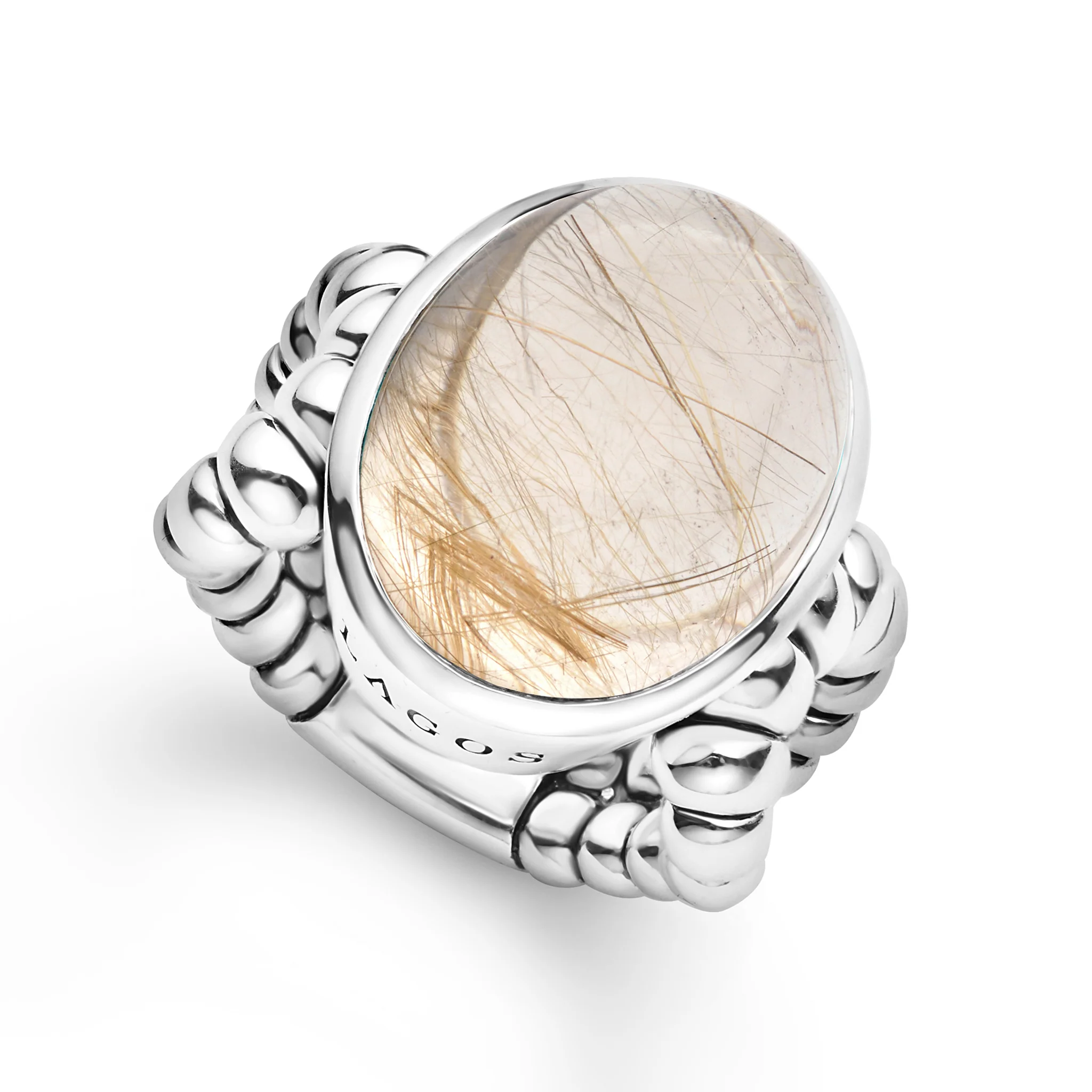 Caviar Color Sterling silver Oval Rutilated Quartz Ring