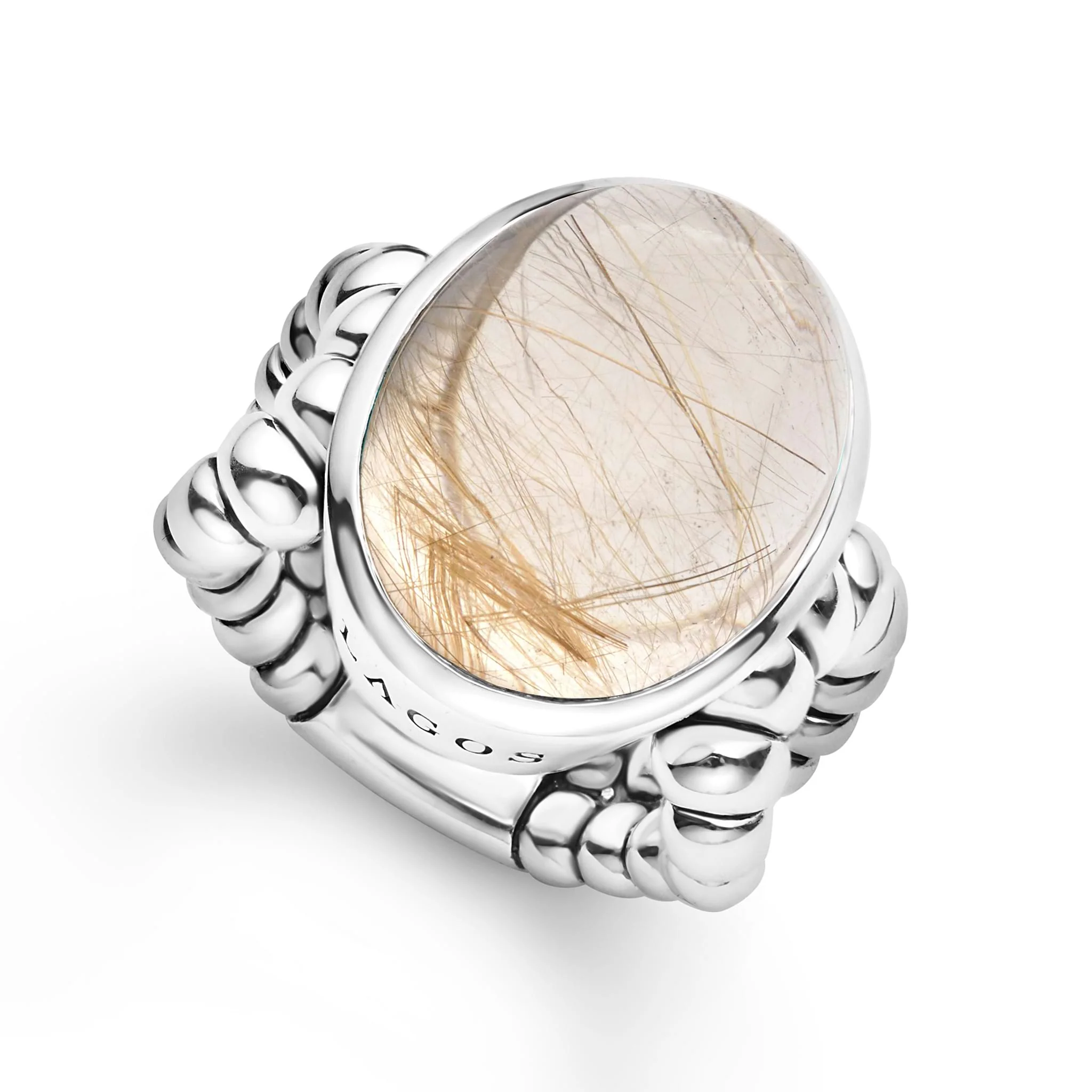 Caviar Color Sterling silver Oval Rutilated Quartz Ring - Image 3
