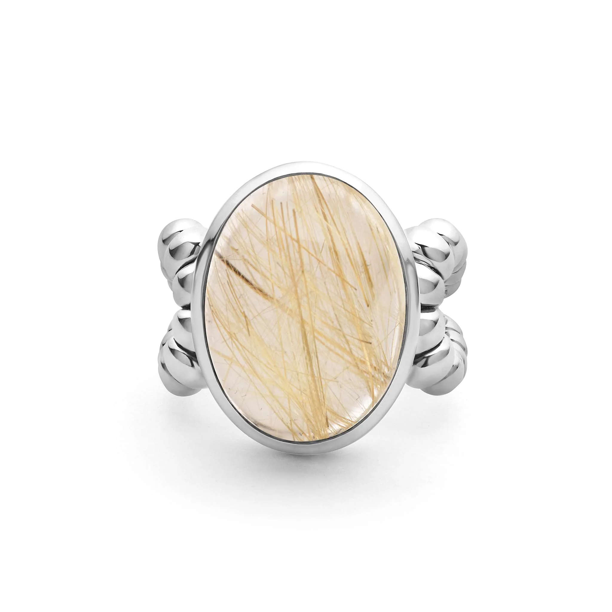 Caviar Color Sterling silver Oval Rutilated Quartz Ring - Image 6