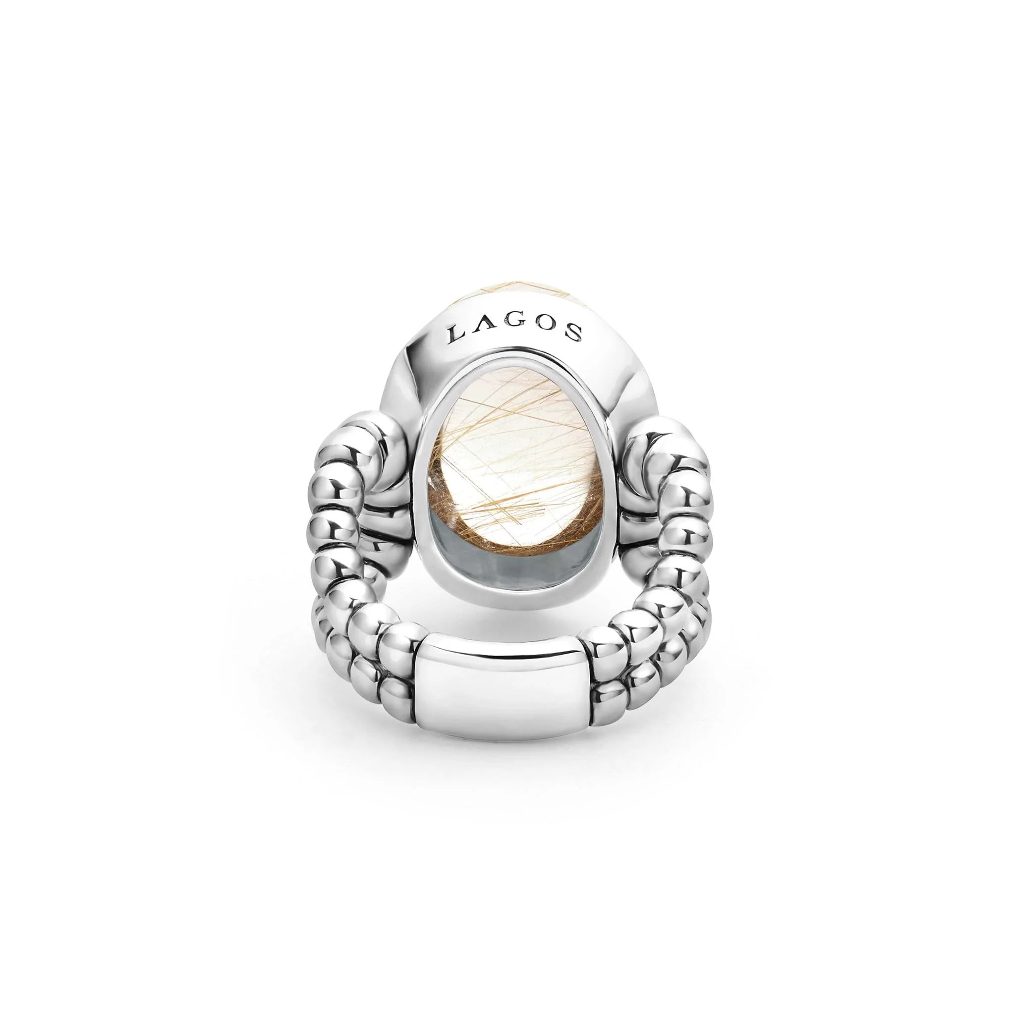 Caviar Color Sterling silver Oval Rutilated Quartz Ring - Image 8