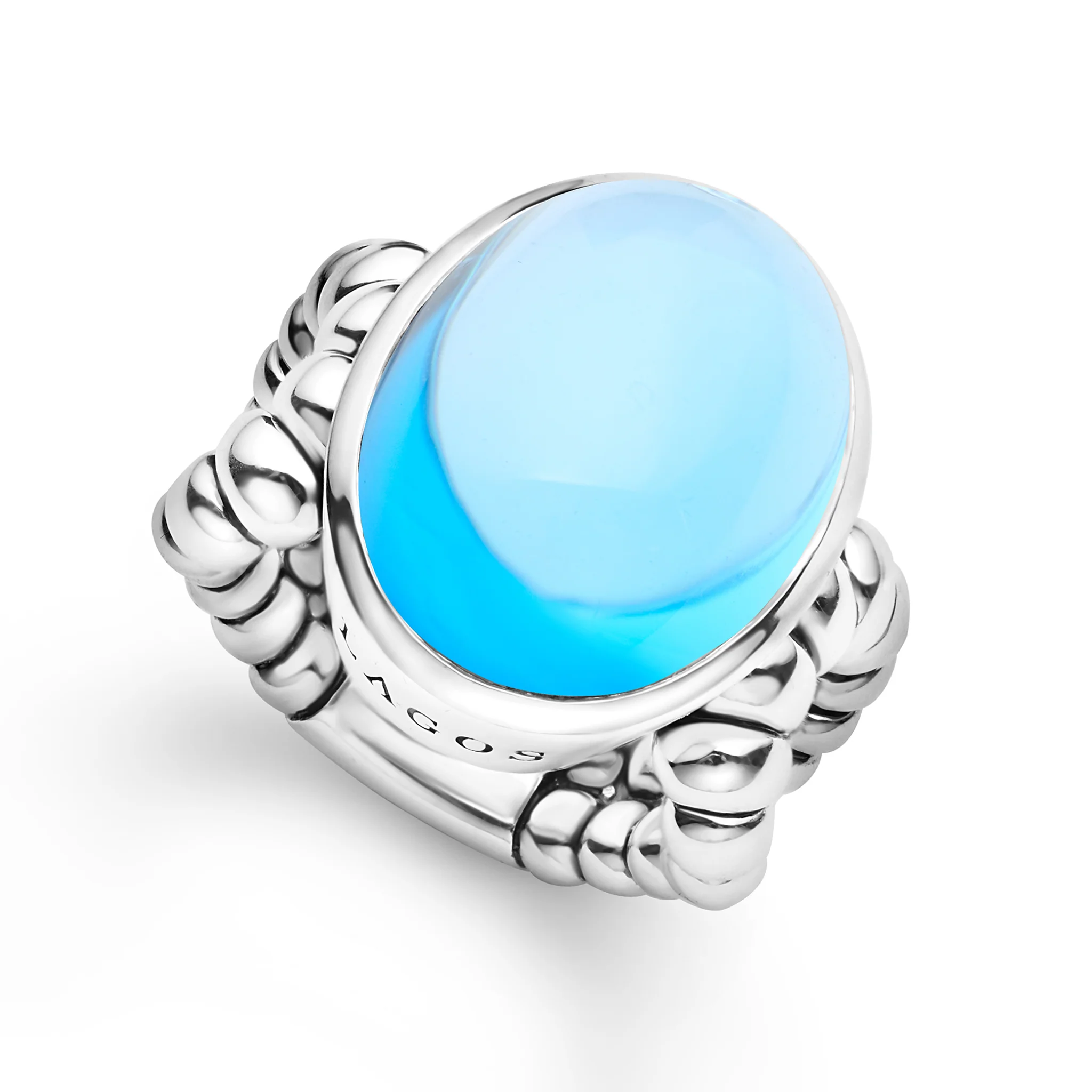 Caviar Color Sterling Silver Blue Topaz Ring