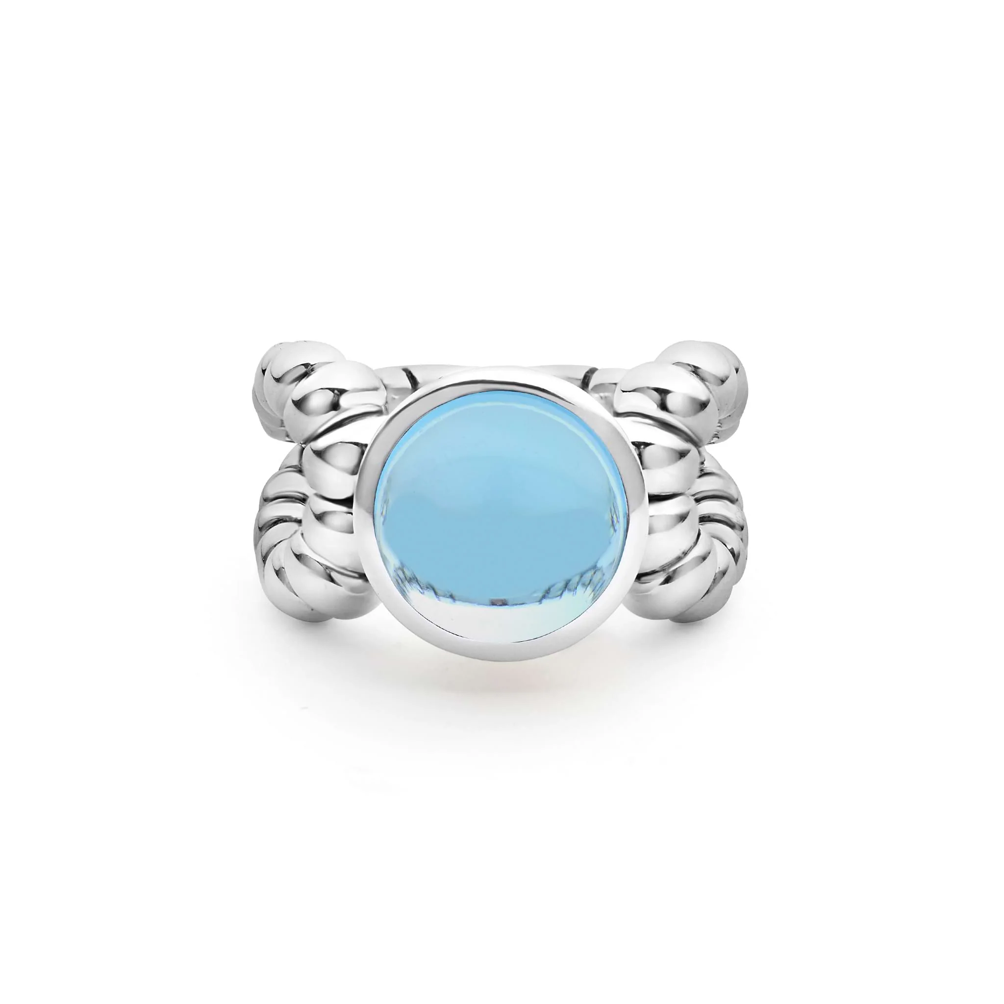 Caviar Color Sterling Silver Blue Topaz Cabochon Ring - Image 2