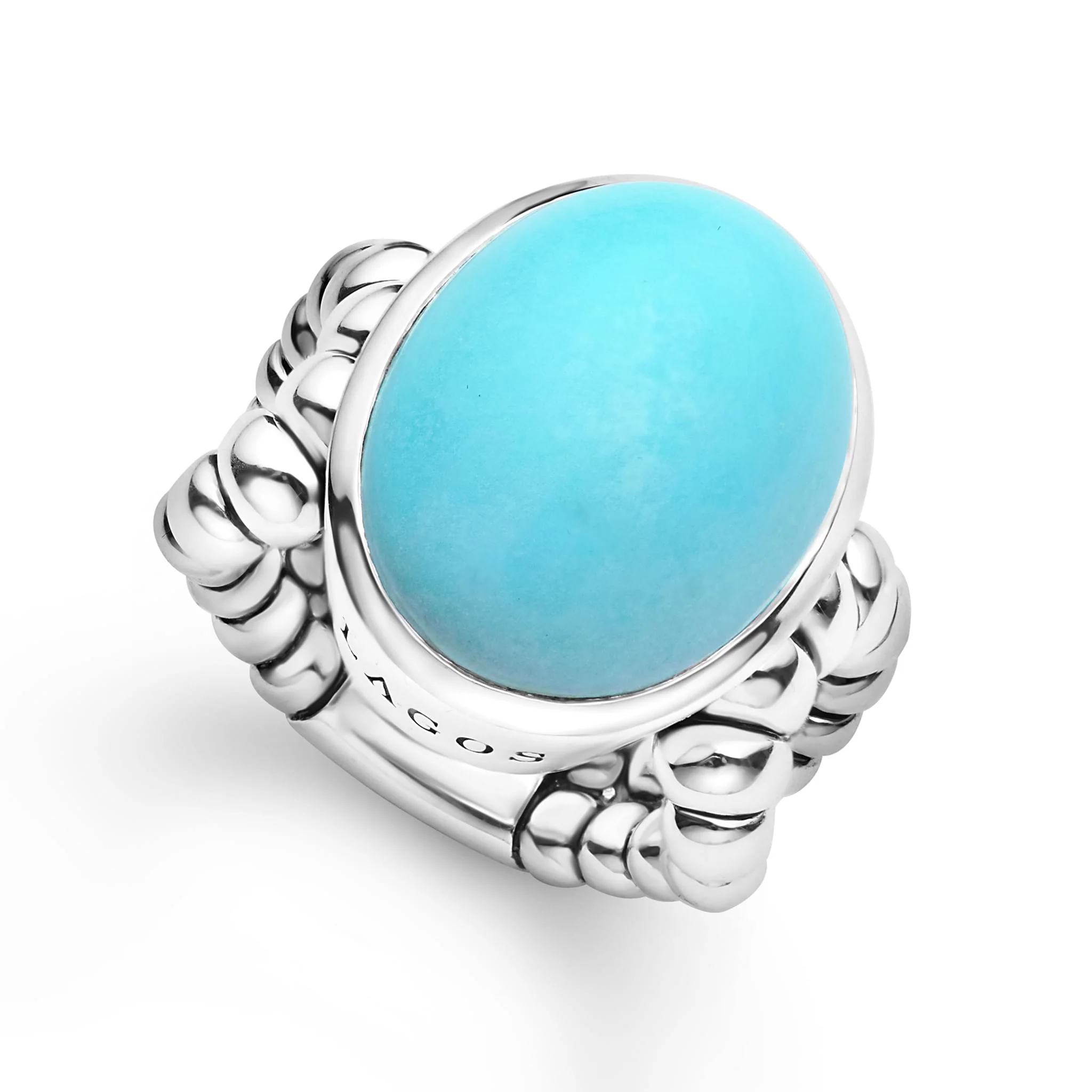 Caviar Color Sterling Silver Turquoise Cabochon Ring - Image 53