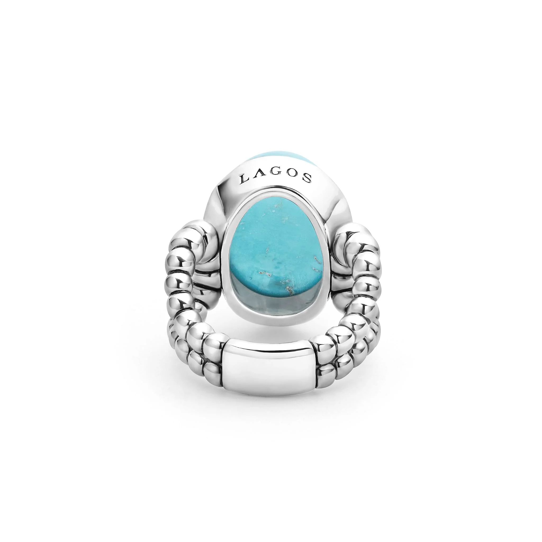 Caviar Color Sterling Silver Turquoise Cabochon Ring - Image 8