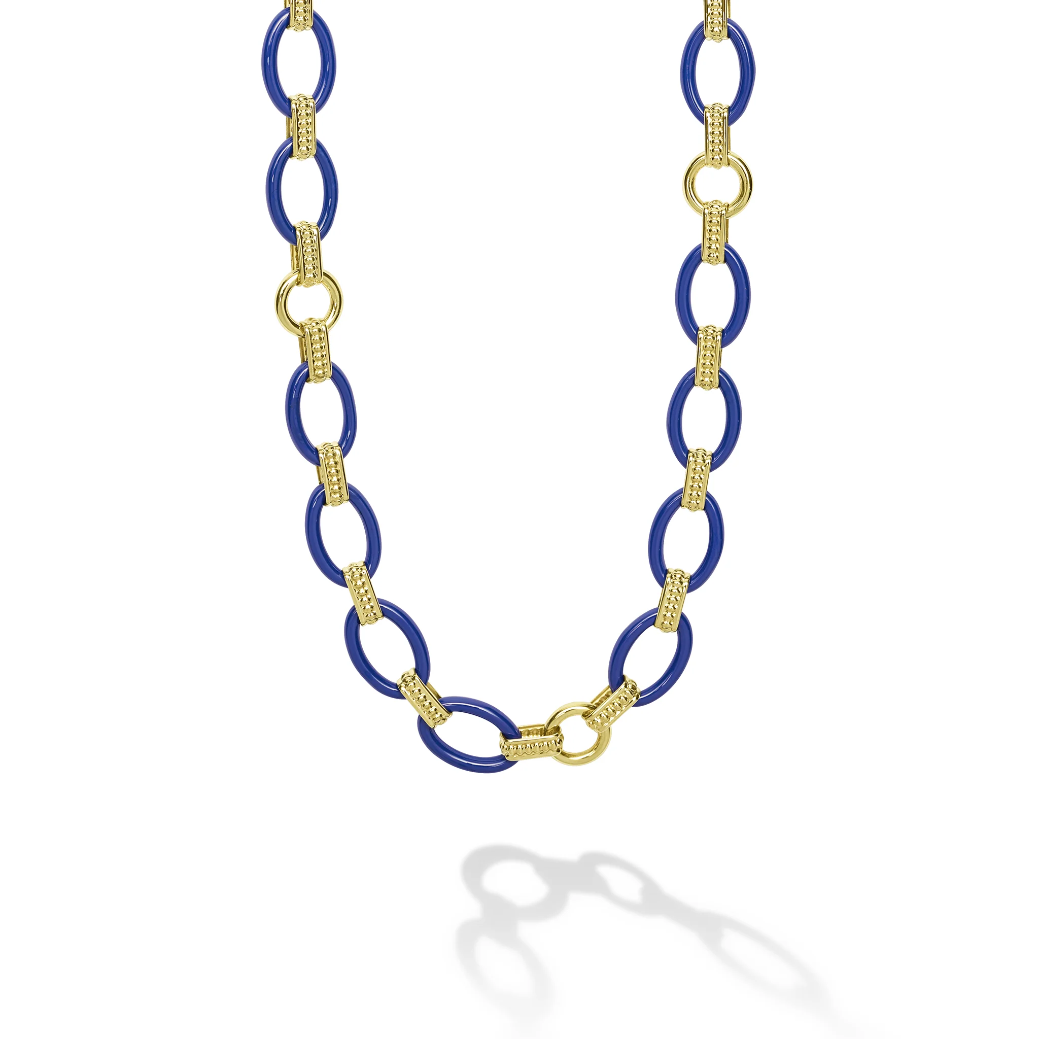 Caviar Color 18K Gold and Meridian Ceramic Oval Link Necklace