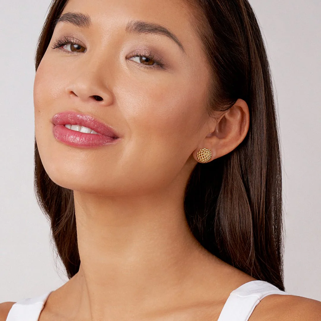 Caviar Gold Large 18K Gold Beaded Stud Earrings - Image 2