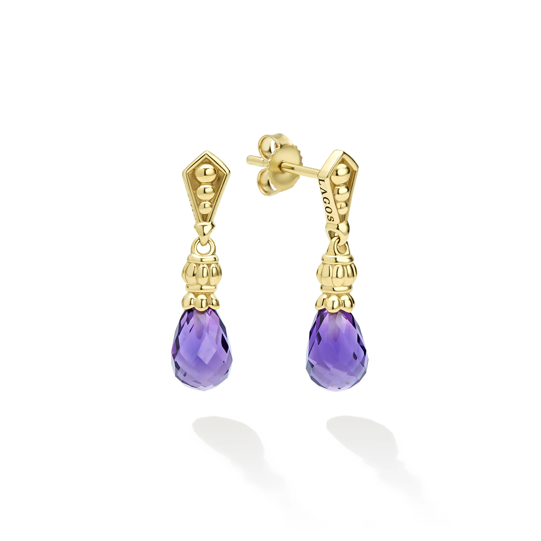 Caviar Gold 18K Gold Amethyst Drop Earrings