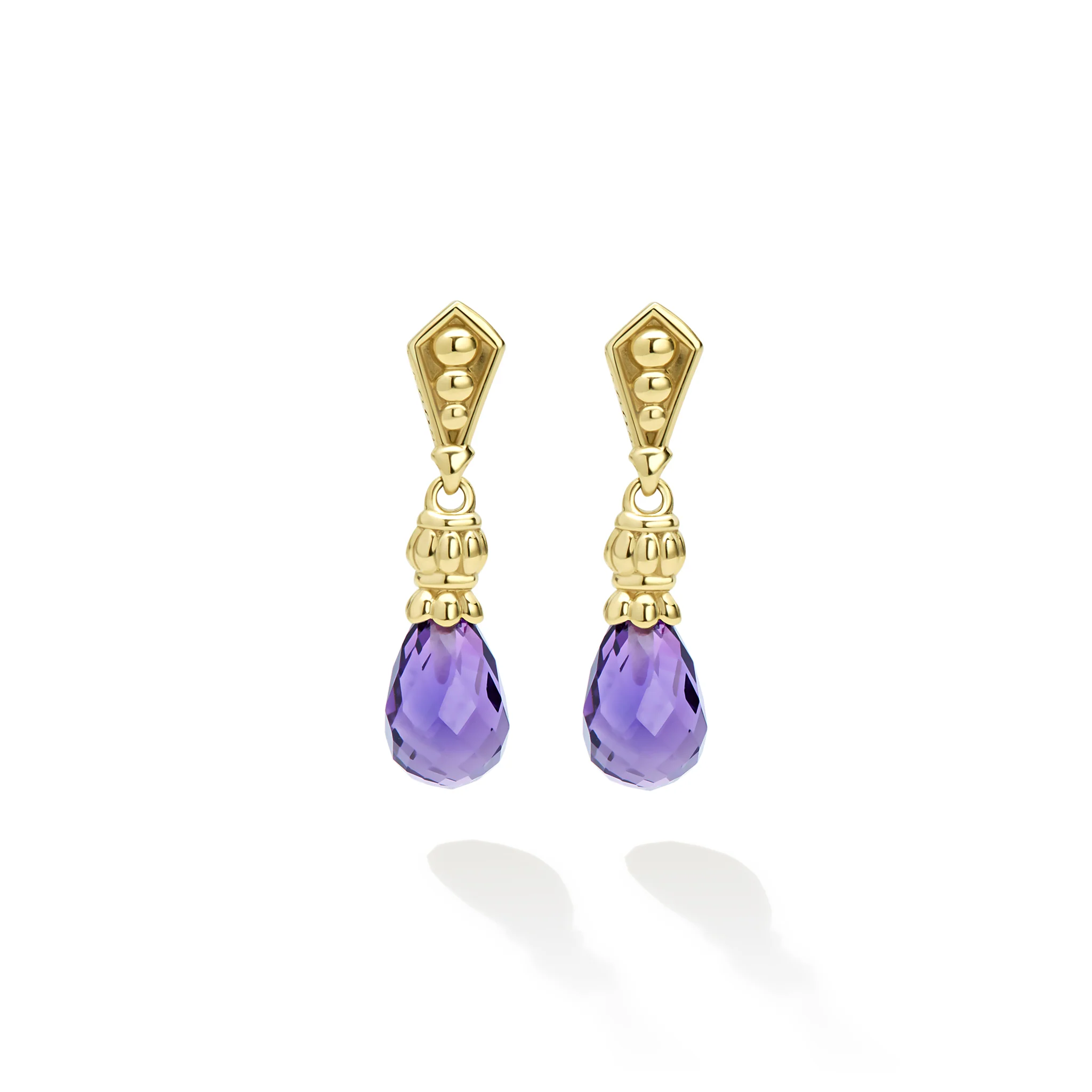 Caviar Gold 18K Gold Amethyst Drop Earrings - Image 2