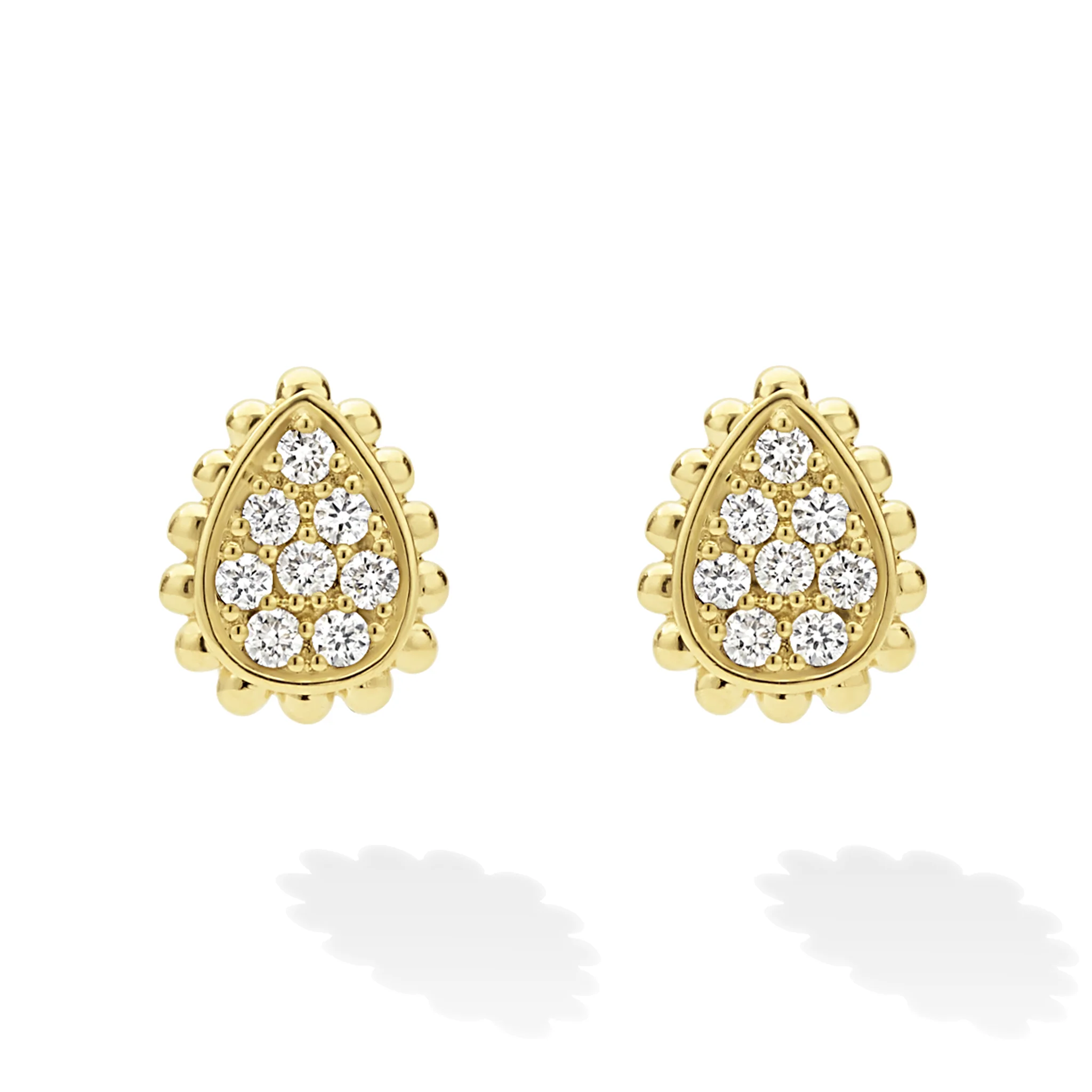 18K Caviar Gold Diamond Pear Earrings