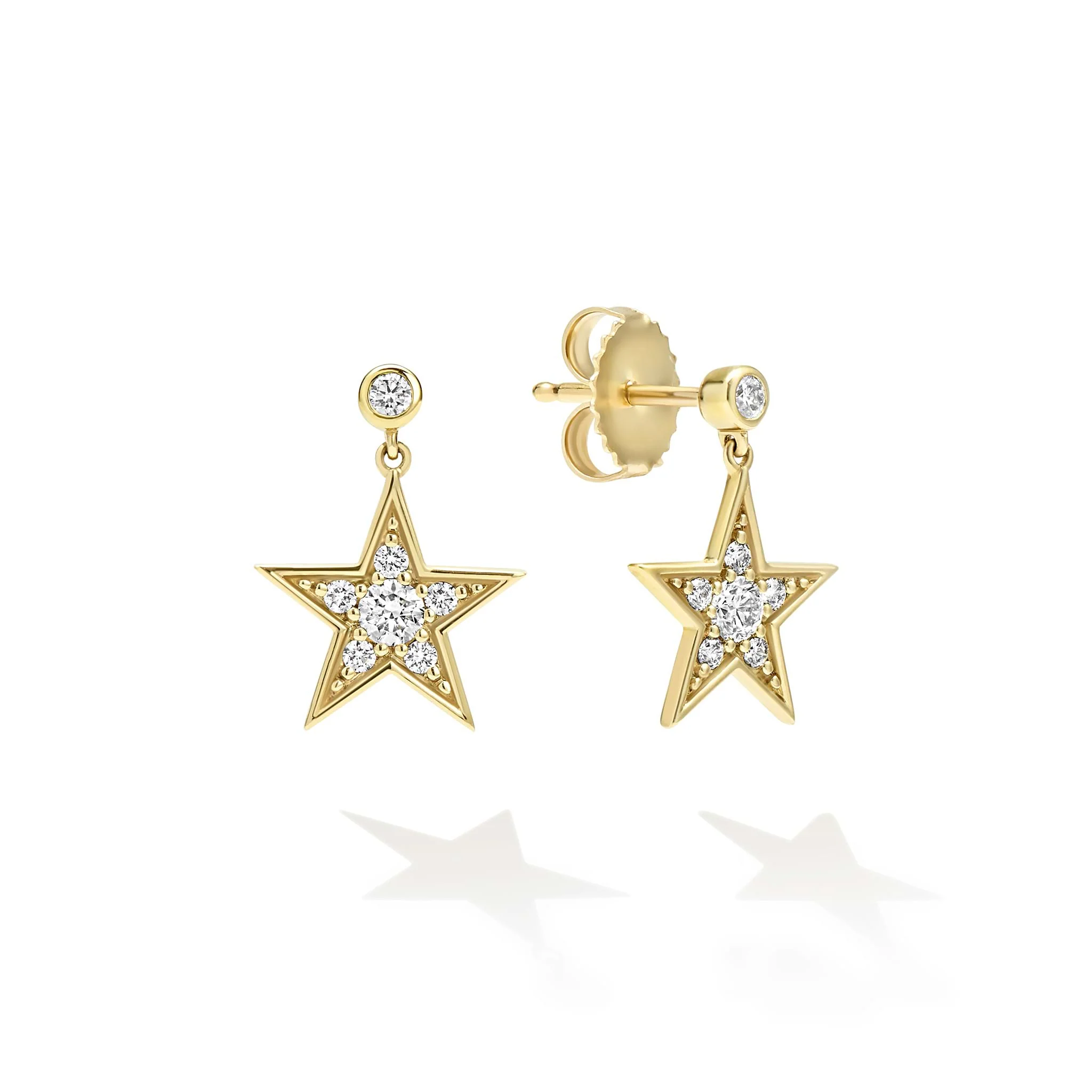 Caviar Gold 18K Caviar Gold Diamond Star Drop Earrings