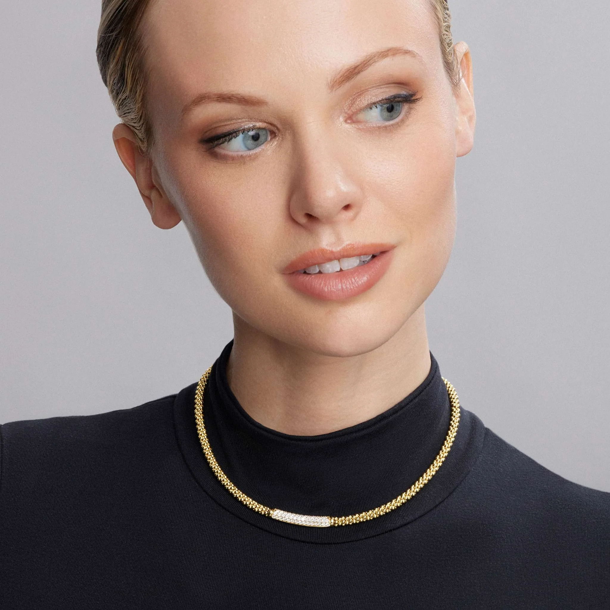 Caviar Gold Diamond Long Station Caviar Necklace - Image 2