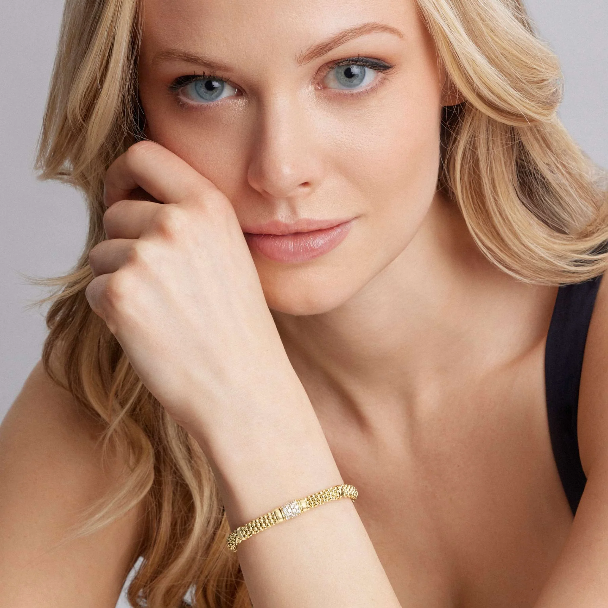 Caviar Gold 18K Gold Small Diamond Station Bracelet | 6mm - Image 2