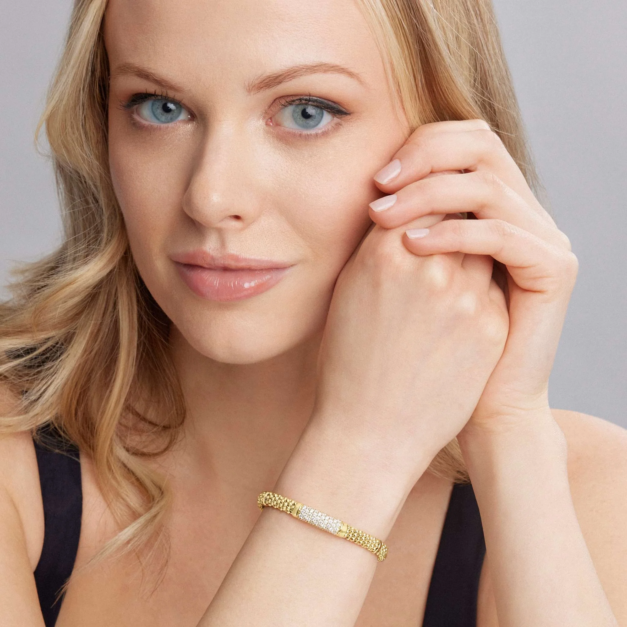 Caviar Gold 18K Gold Large Diamond Station Bracelet | 6mm - Image 2