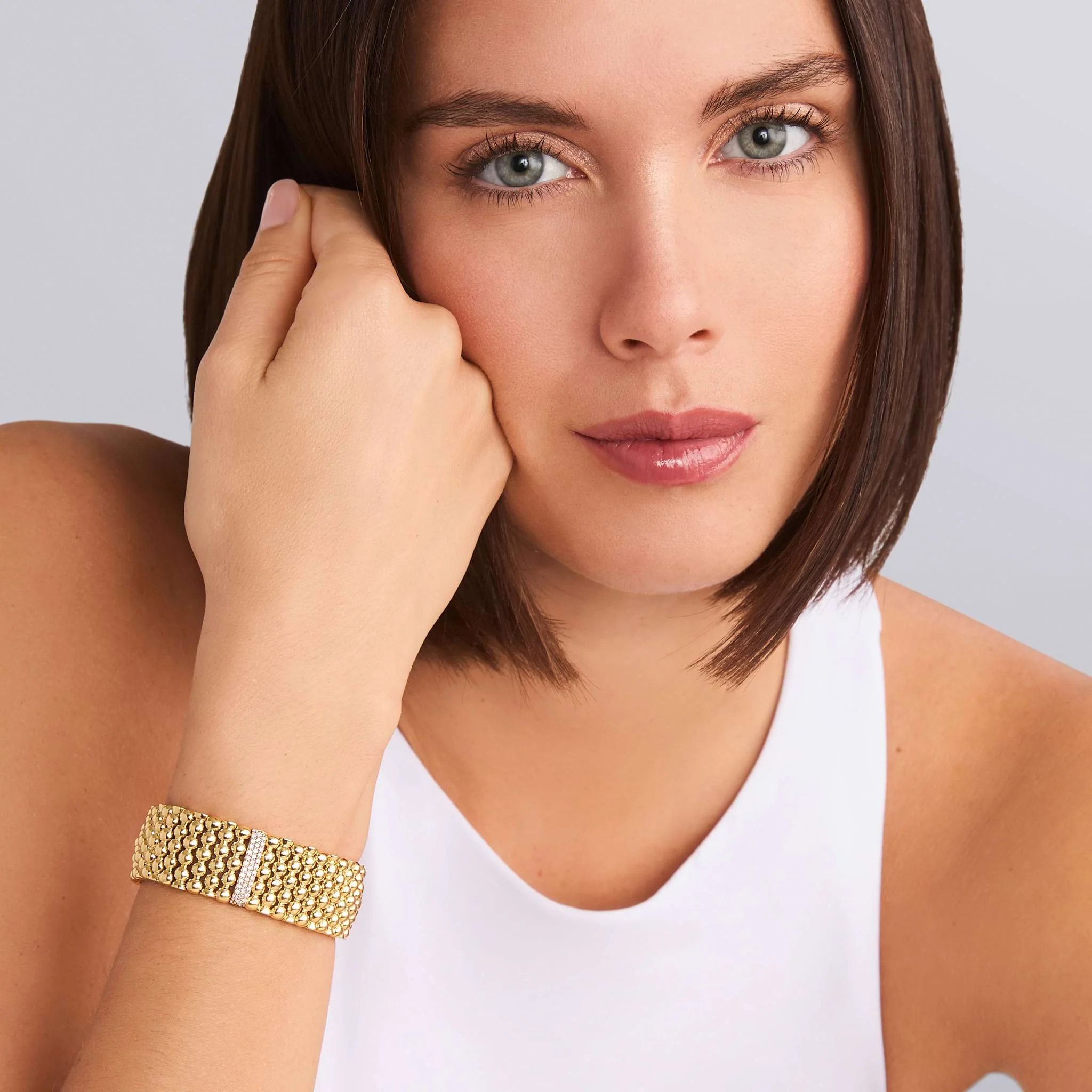 Caviar Gold Single Station 18K Gold Diamond Bracelet | 20mm - Image 2