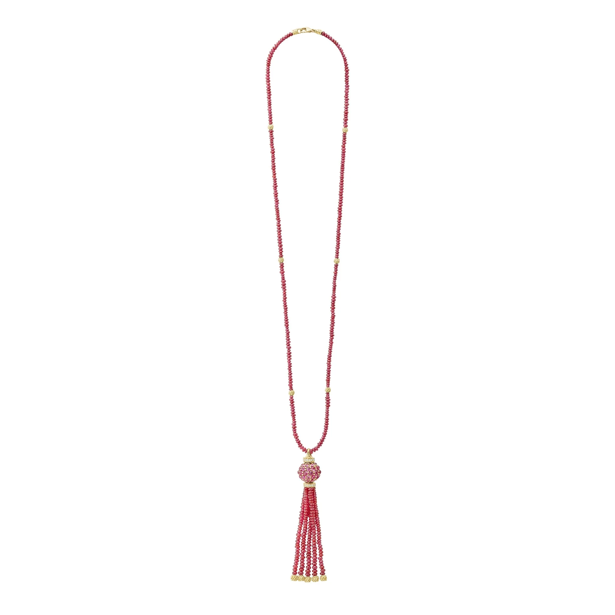 Caviar Gold Ruby and Diamond Tassel Pendant Necklace - Image 3