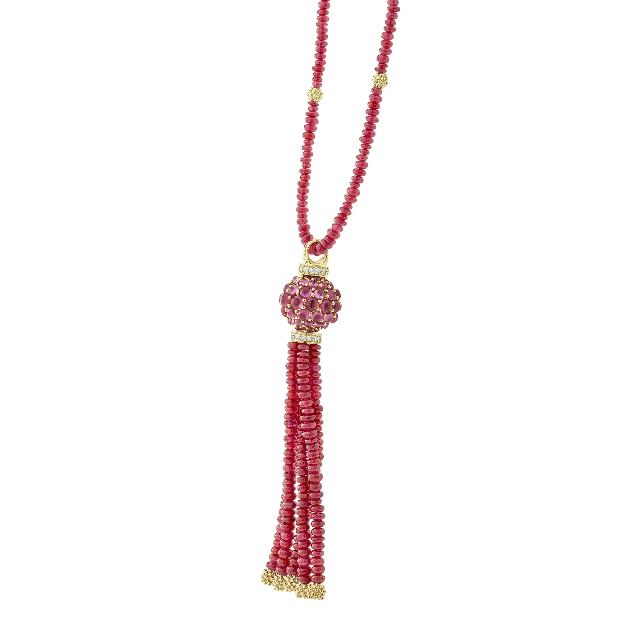 Caviar Gold Ruby and Diamond Tassel Pendant Necklace - Image 5