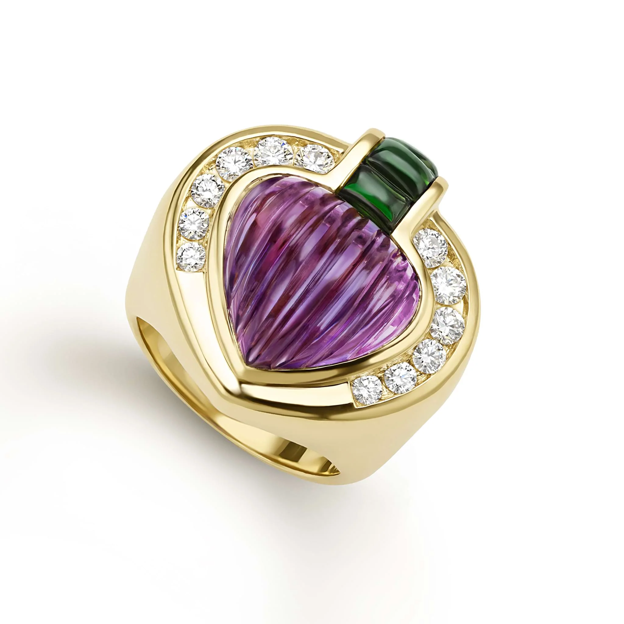 Caviar Gold 18K Gold Amethyst and Tourmaline Ring