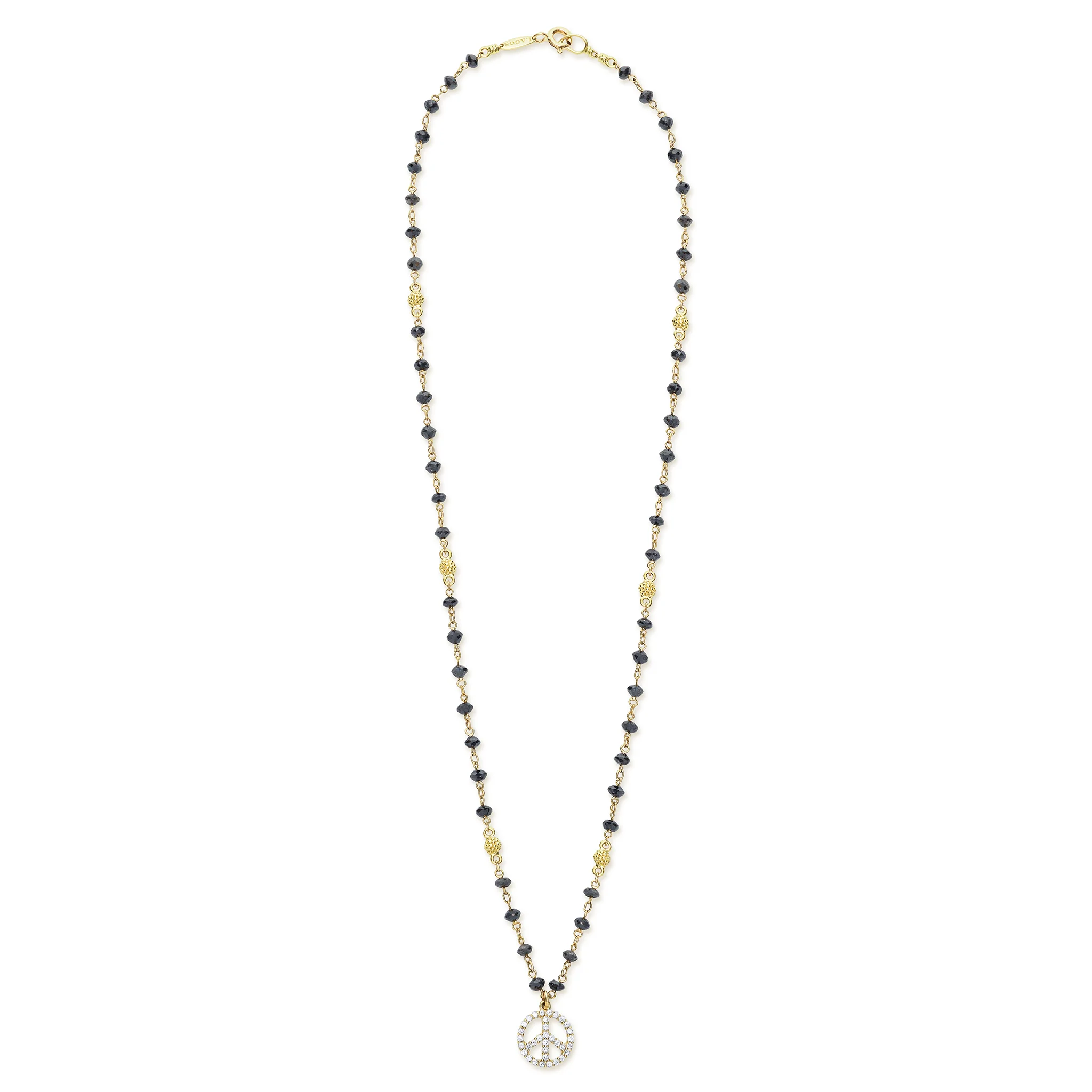 Caviar Gold 18K Gold and Black Spinel Peace Sign Pendant Necklace - Image 2