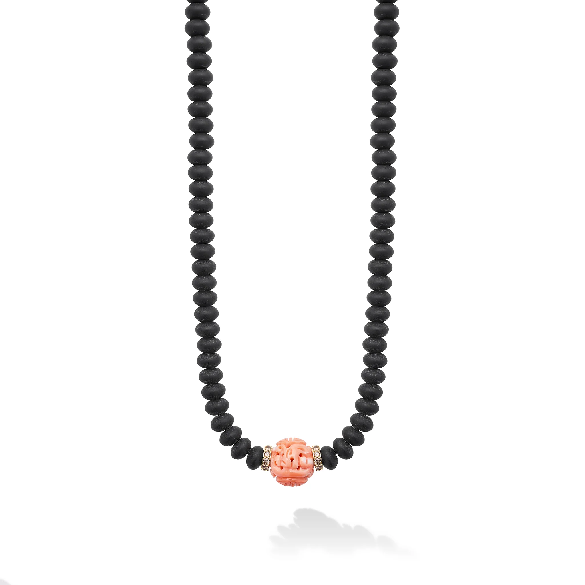 Caviar Gold 18K Gold Coral Matte Black Onyx Necklace