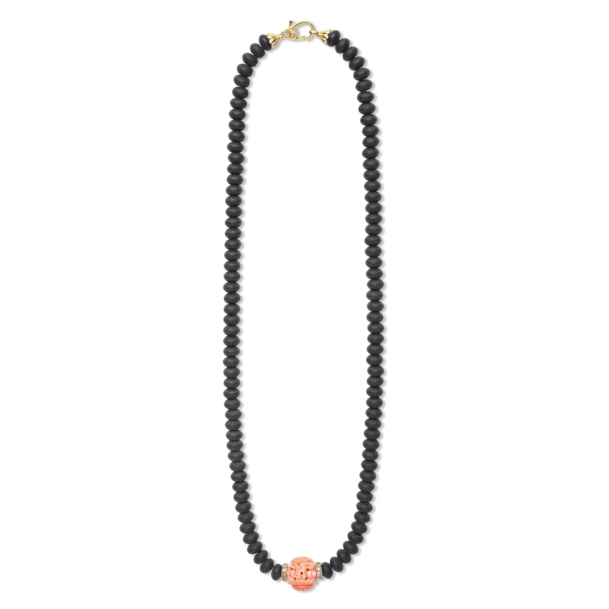 Caviar Gold 18K Gold Coral Matte Black Onyx Necklace - Image 2