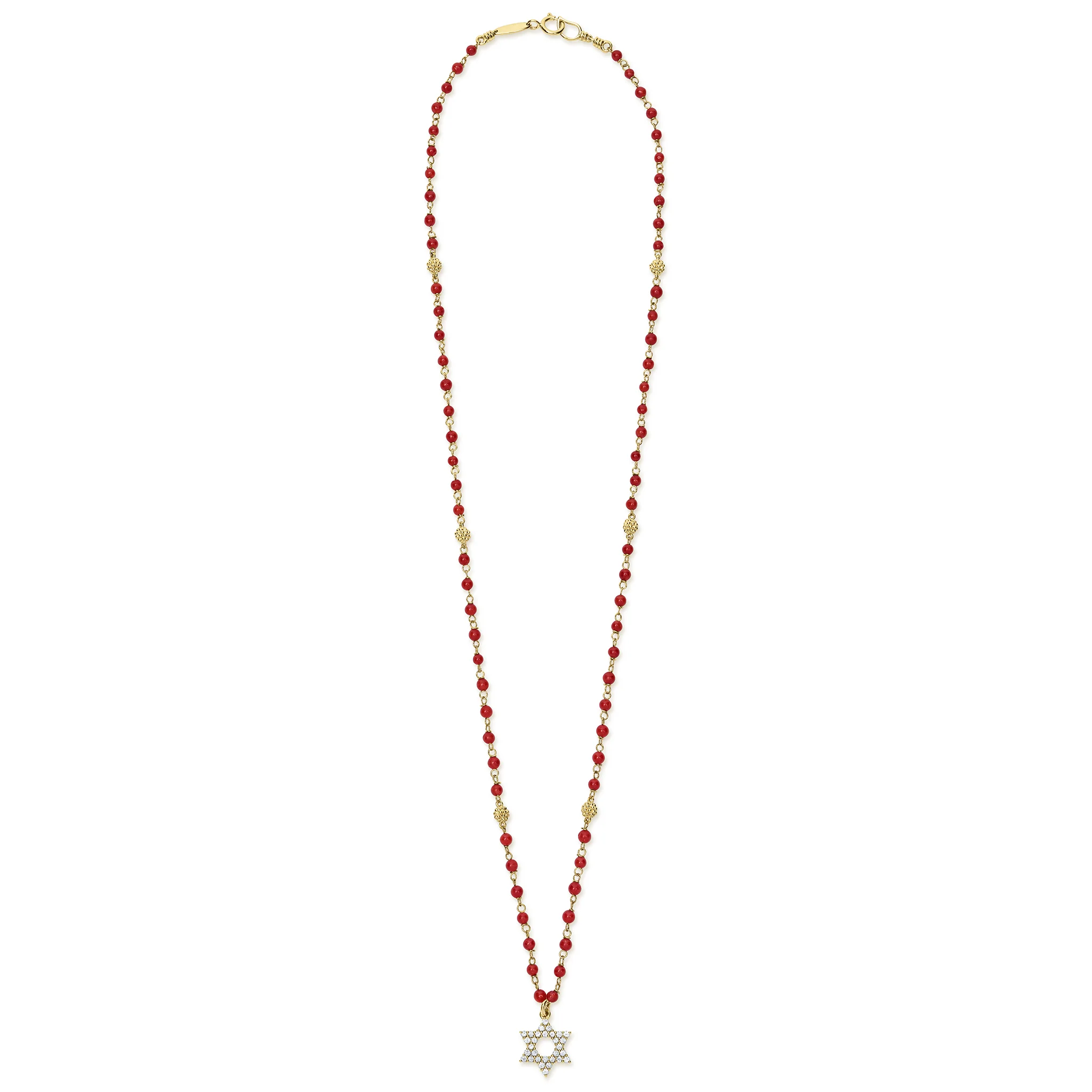 Caviar Gold 18k Gold and Coral Star of David Pendant Necklace - Image 2