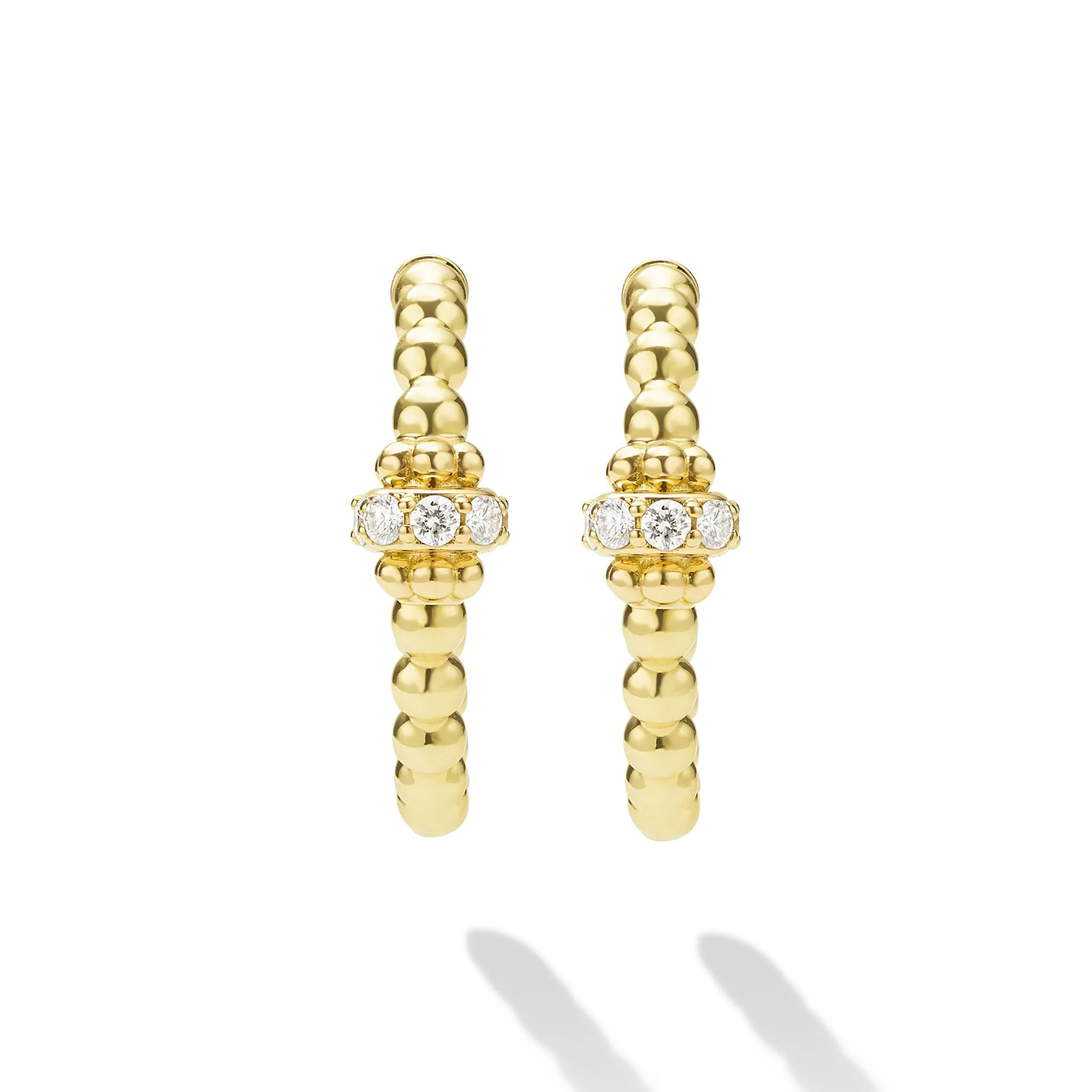 Caviar Gold 18K Gold Caviar Beaded Diamond Rondelle Hoop Earrings - Image 4