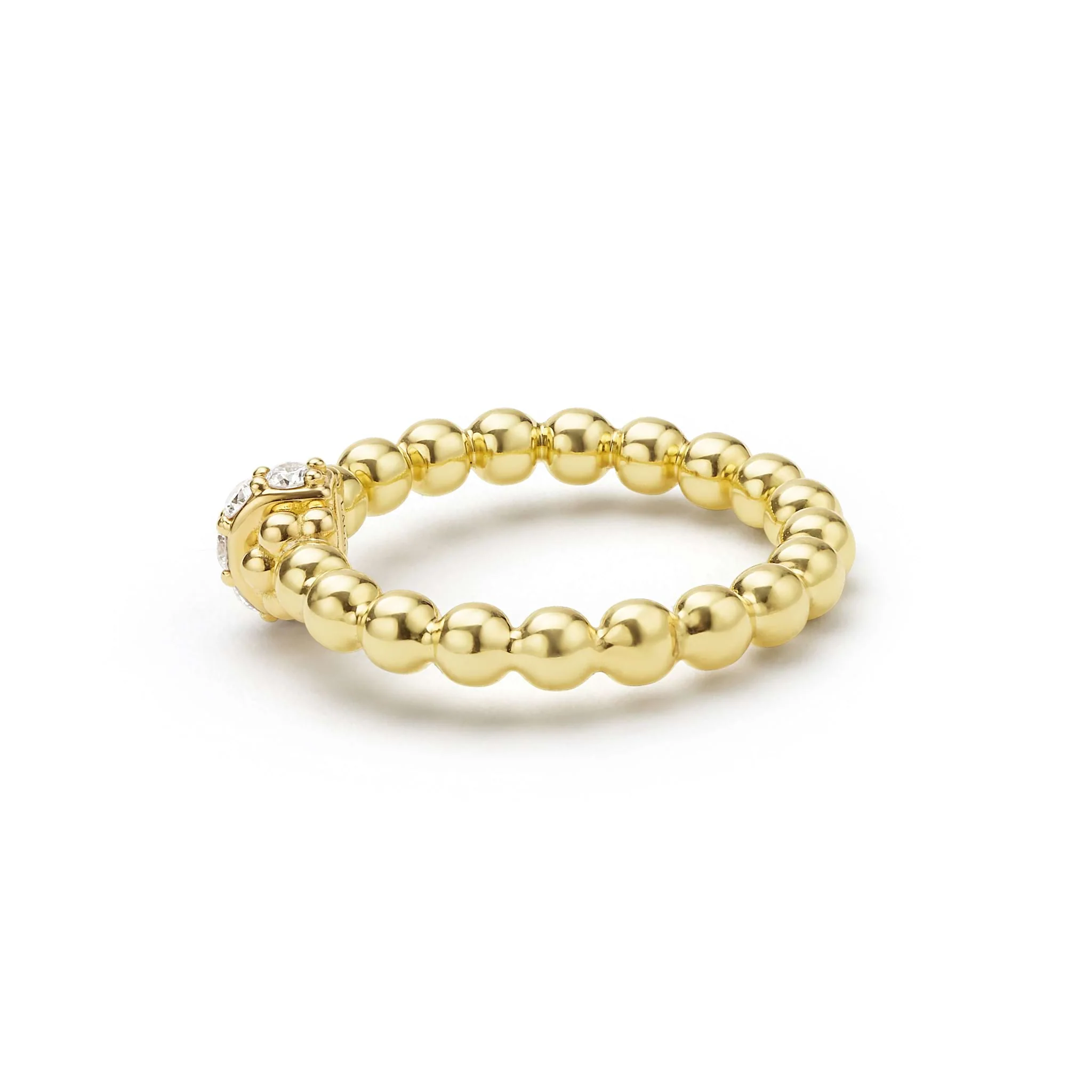 Caviar Gold 18K Gold Caviar Beaded Diamond Rondelle Stacking Ring - Image 3