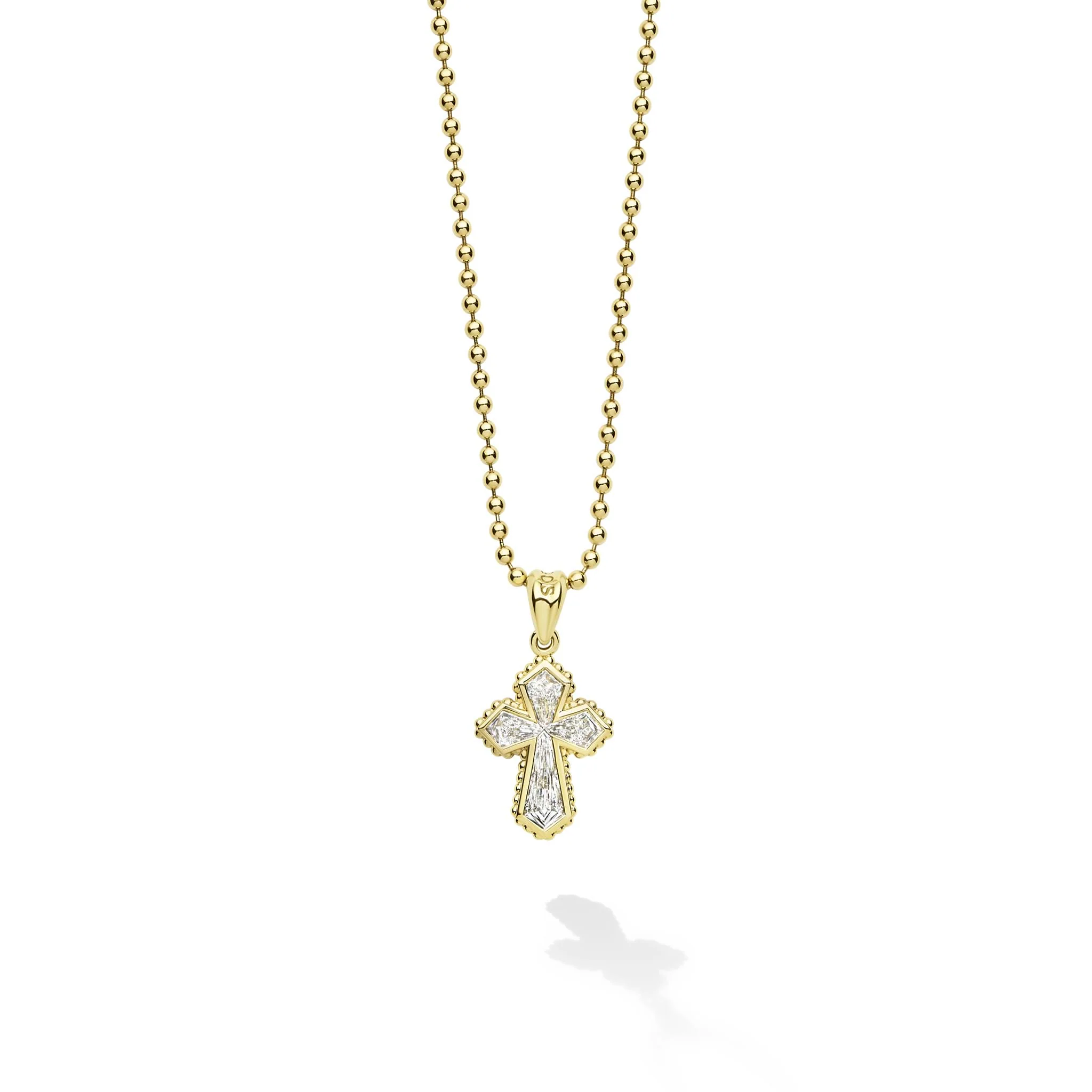 Caviar Medium Gold 18K Gold and Diamond Cross Pendant Necklace