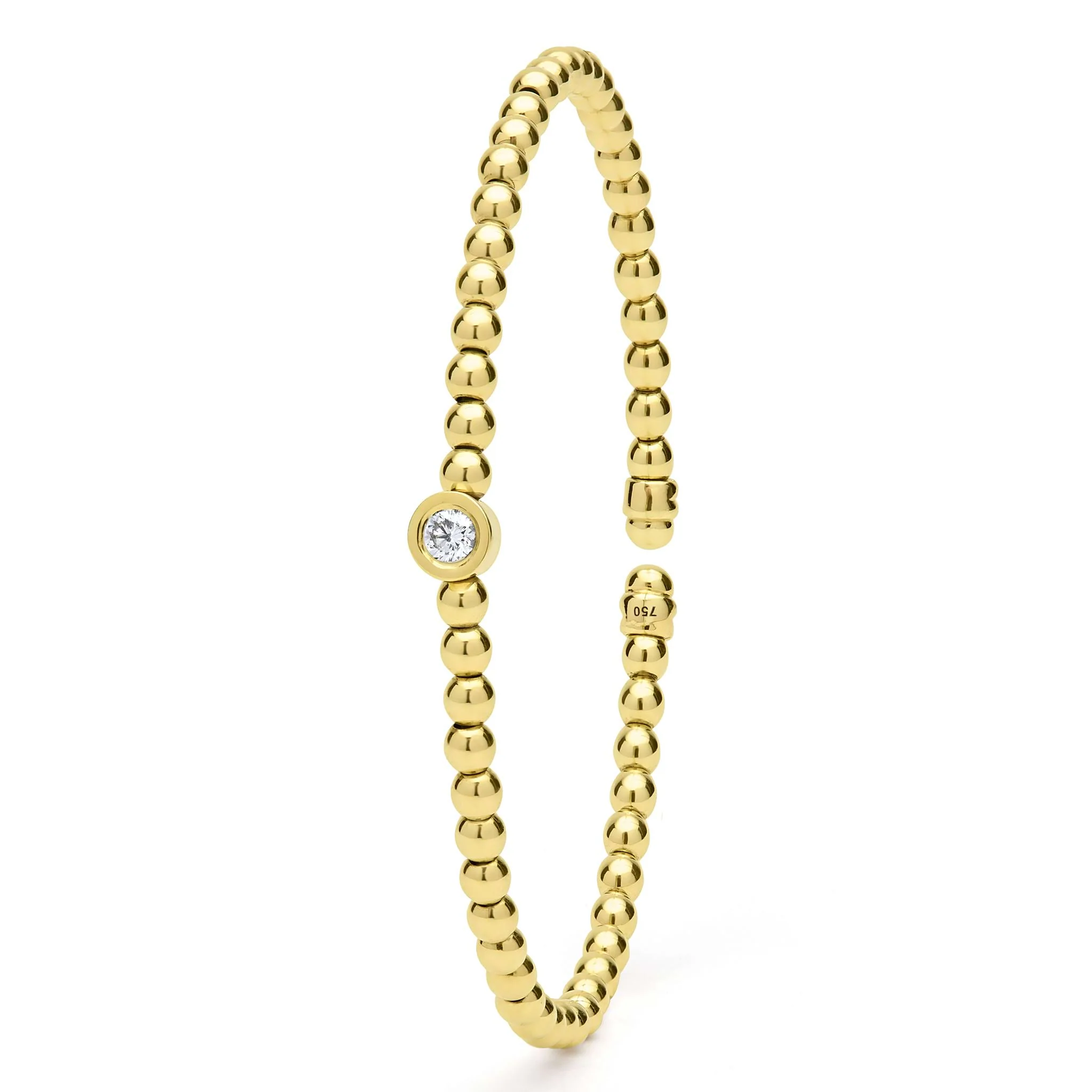 Caviar Gold 18K Gold Caviar Beaded Diamond Cuff Bracelet | 3mm - Image 5