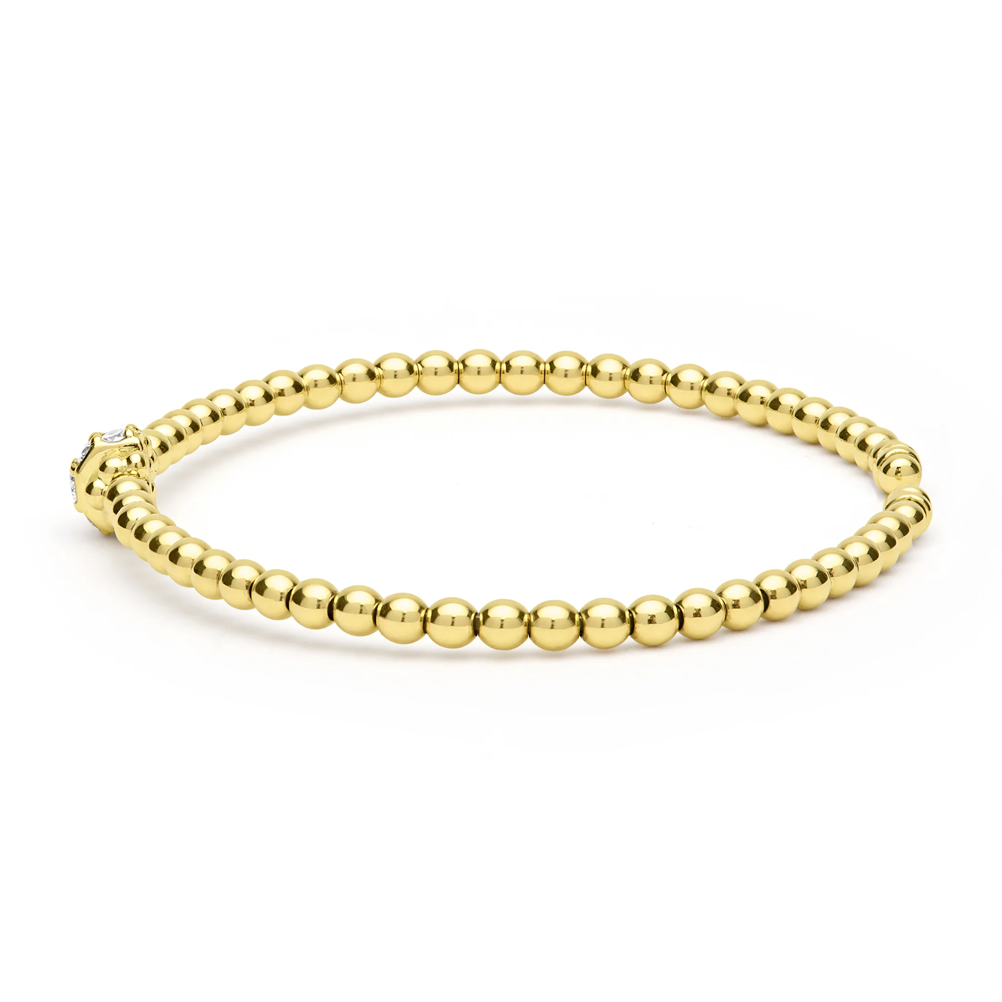 Caviar Gold 18K Gold Caviar Beaded Diamond Rondelle Cuff Bracelet | 3mm - Image 3