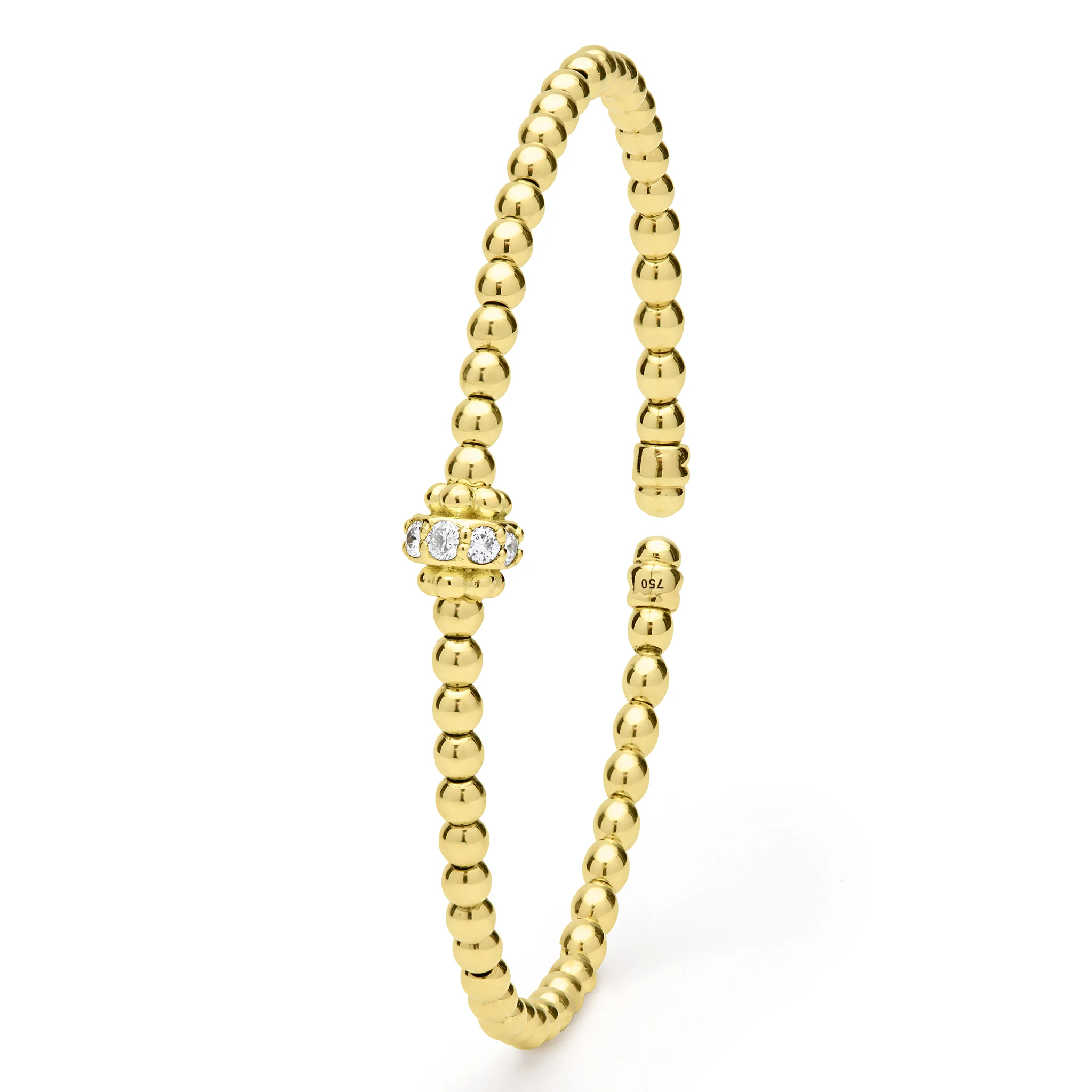 Caviar Gold 18K Gold Caviar Beaded Diamond Rondelle Cuff Bracelet | 3mm - Image 5