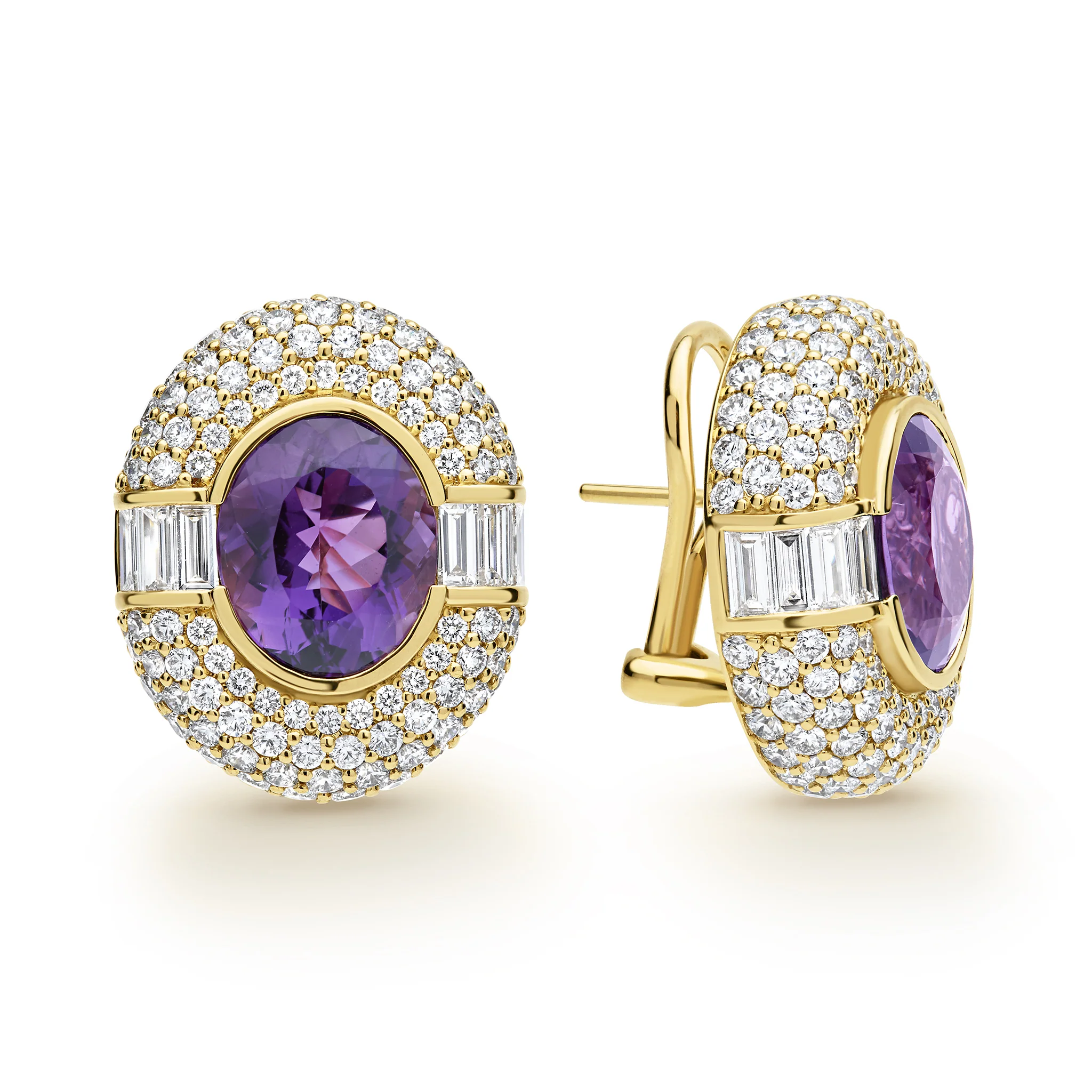 Caviar Gold 18K Diamond and Amethyst Earrings - Image 2